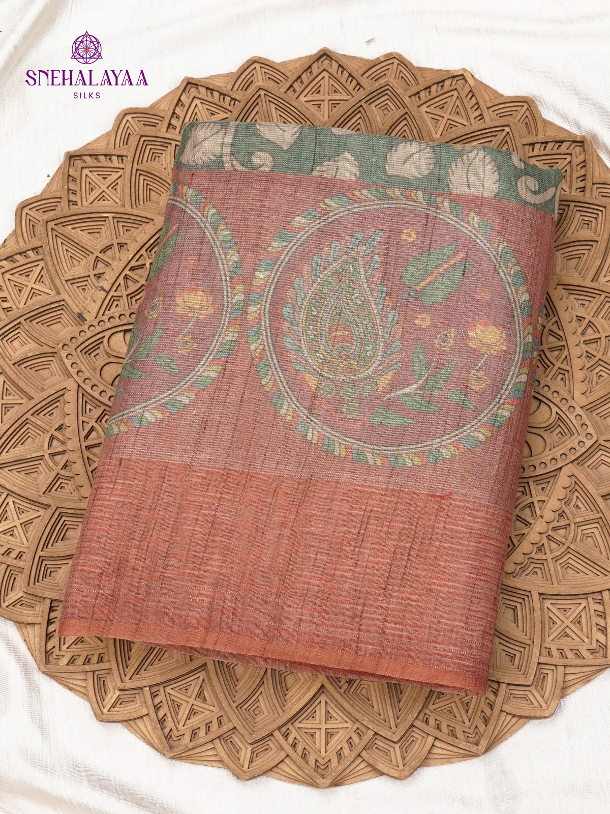 Pastel Green Floral Printed Tussar Saree