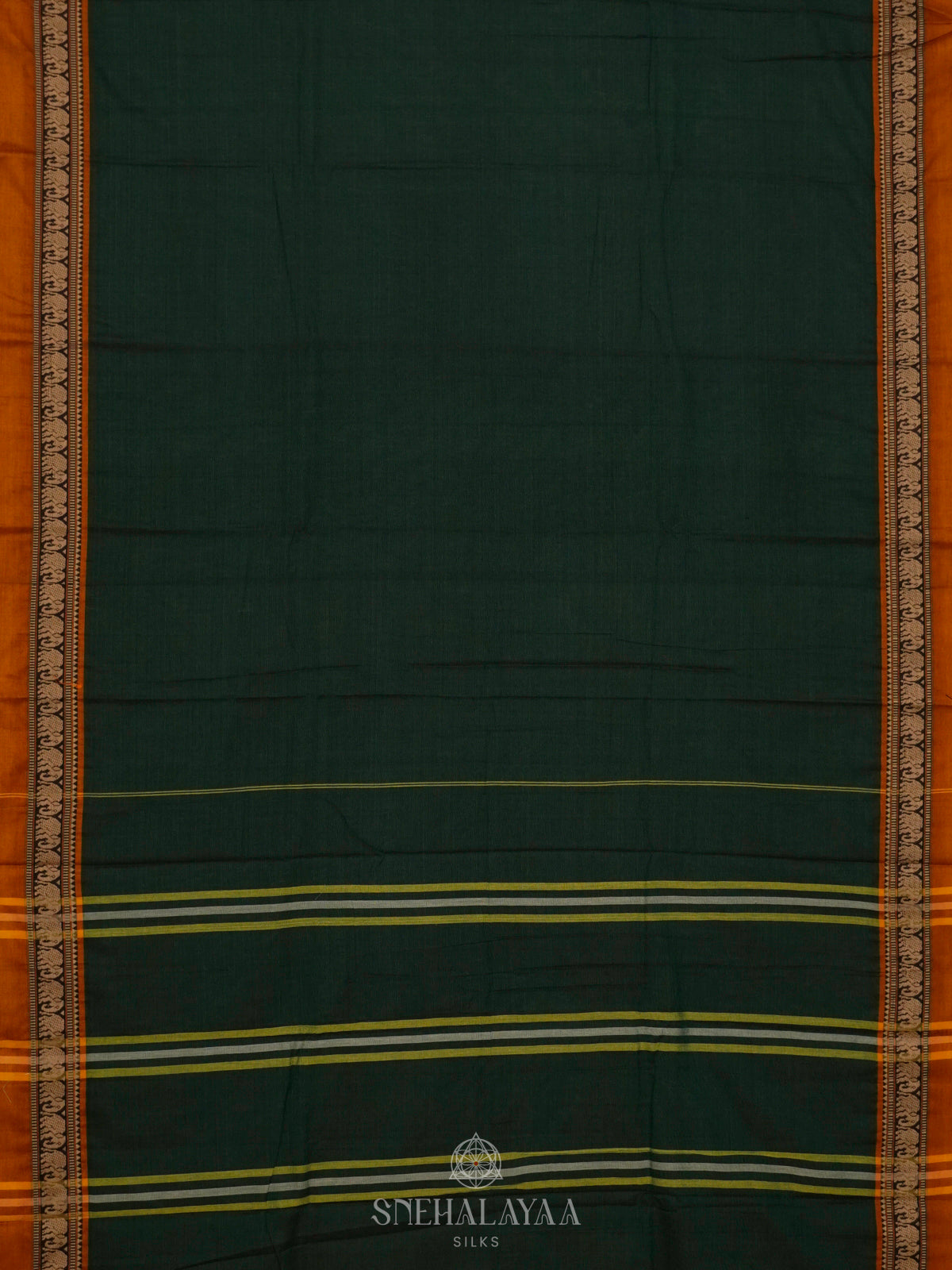 Forest Green Narayanpet Cotton Saree without Blouse