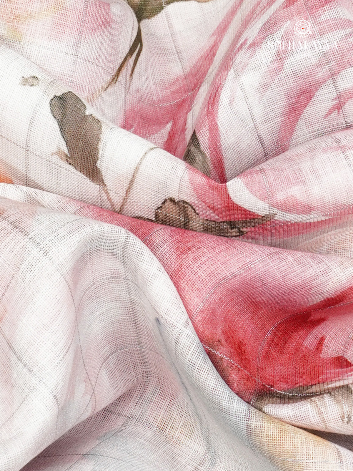 Off White Printed Linen Saree