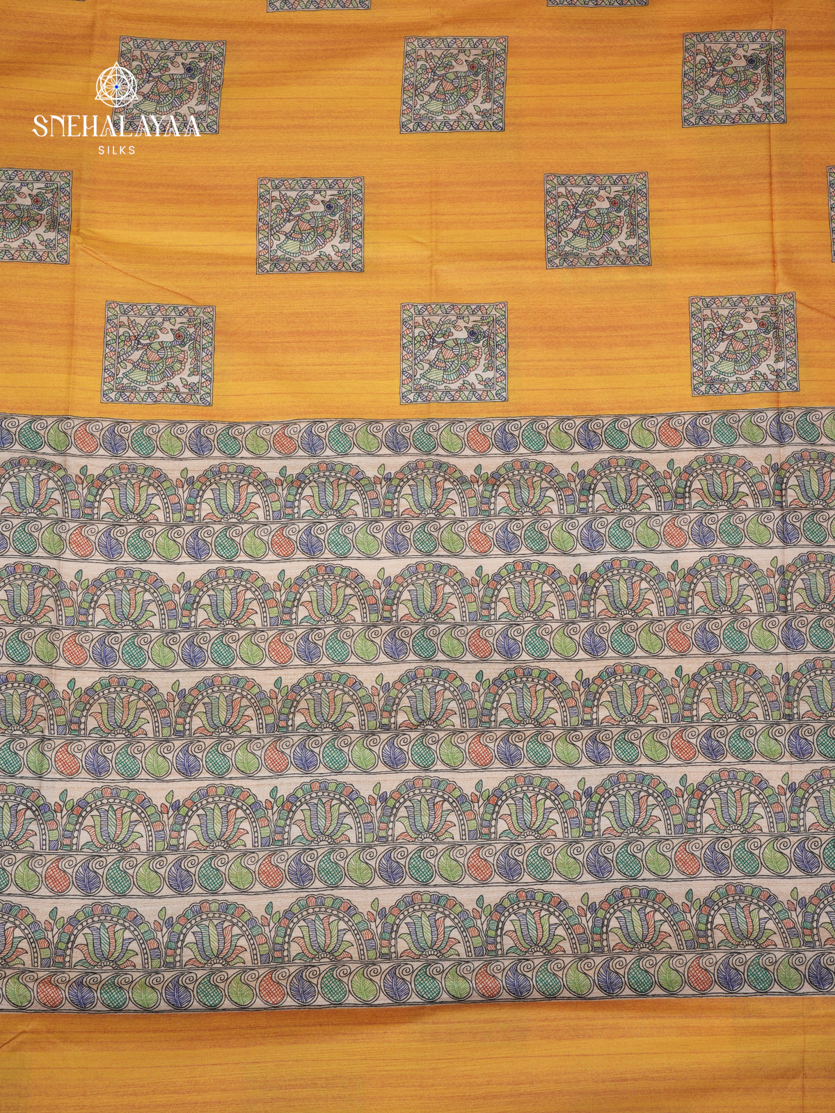 Yellow Madhubani Printed Saree