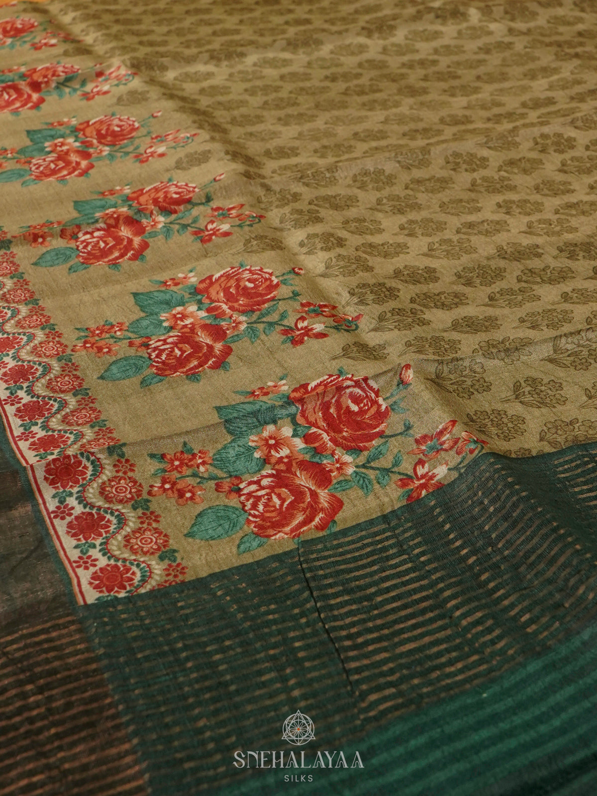 Olive Green Tussar Saree