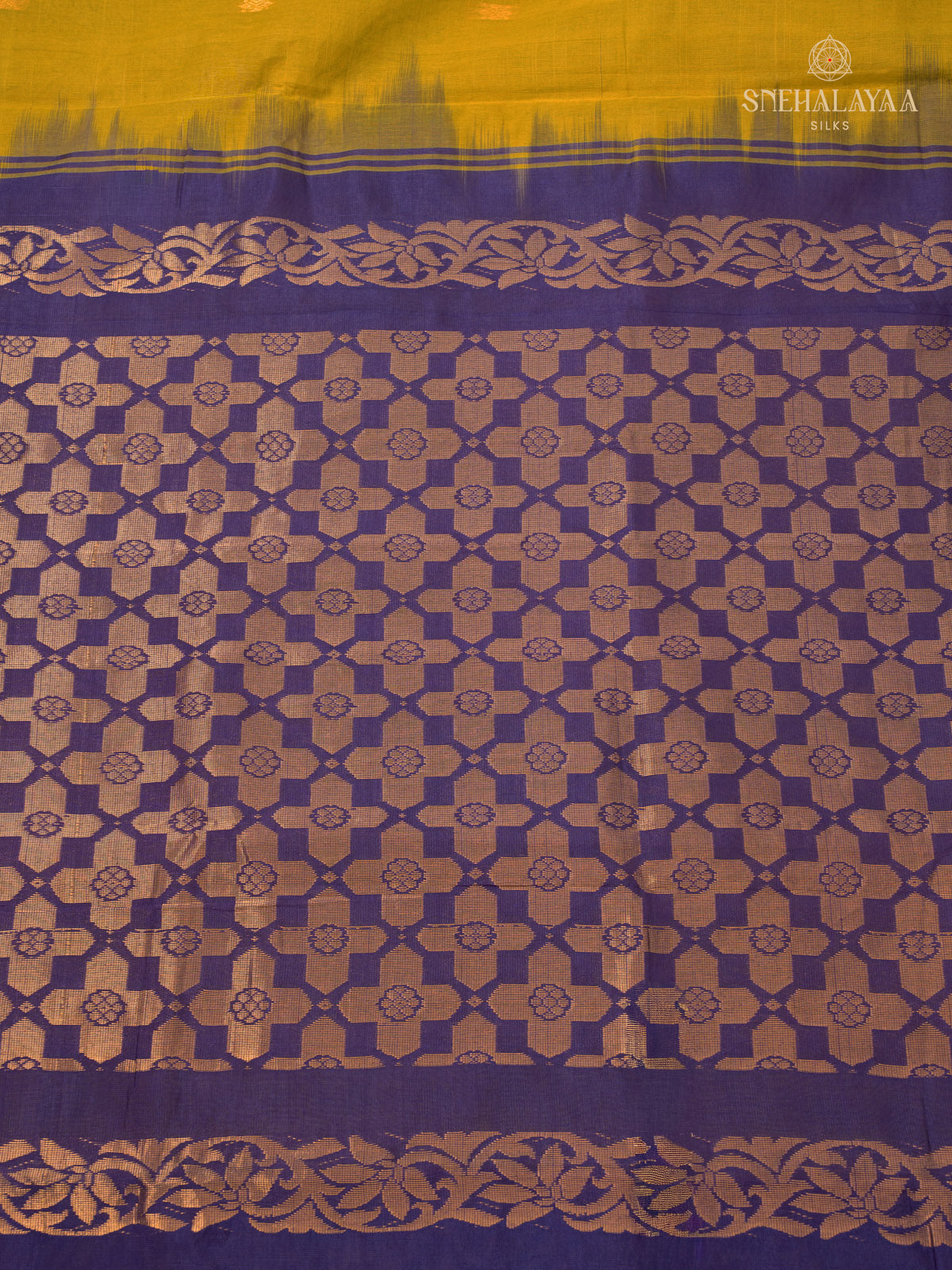 Mustard Yellow Gadwal Cotton Saree