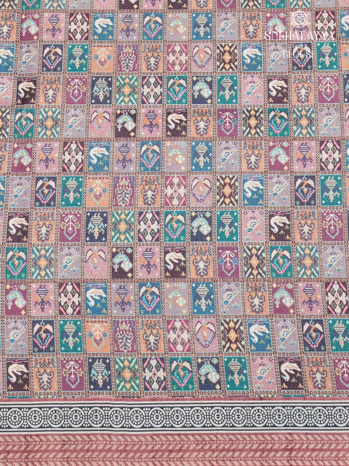 Maroon Floral Printed Tussar Saree