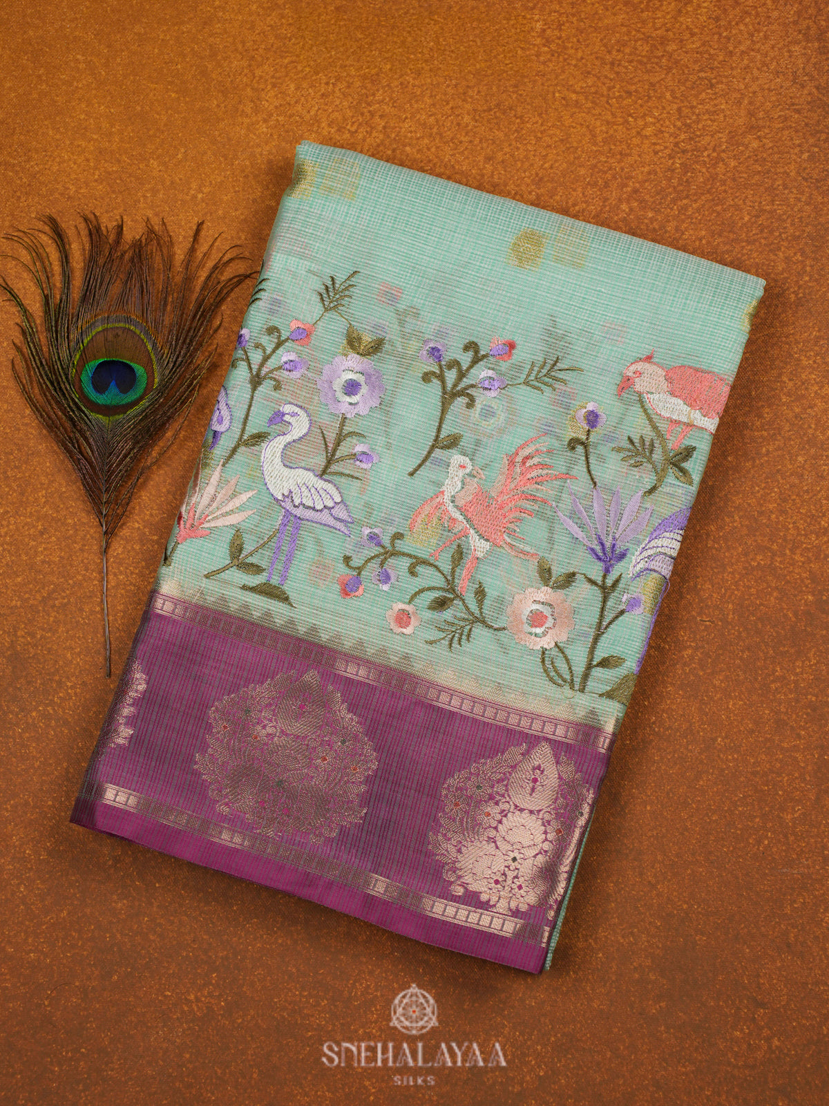 Pale Green Kota Embroidery Saree