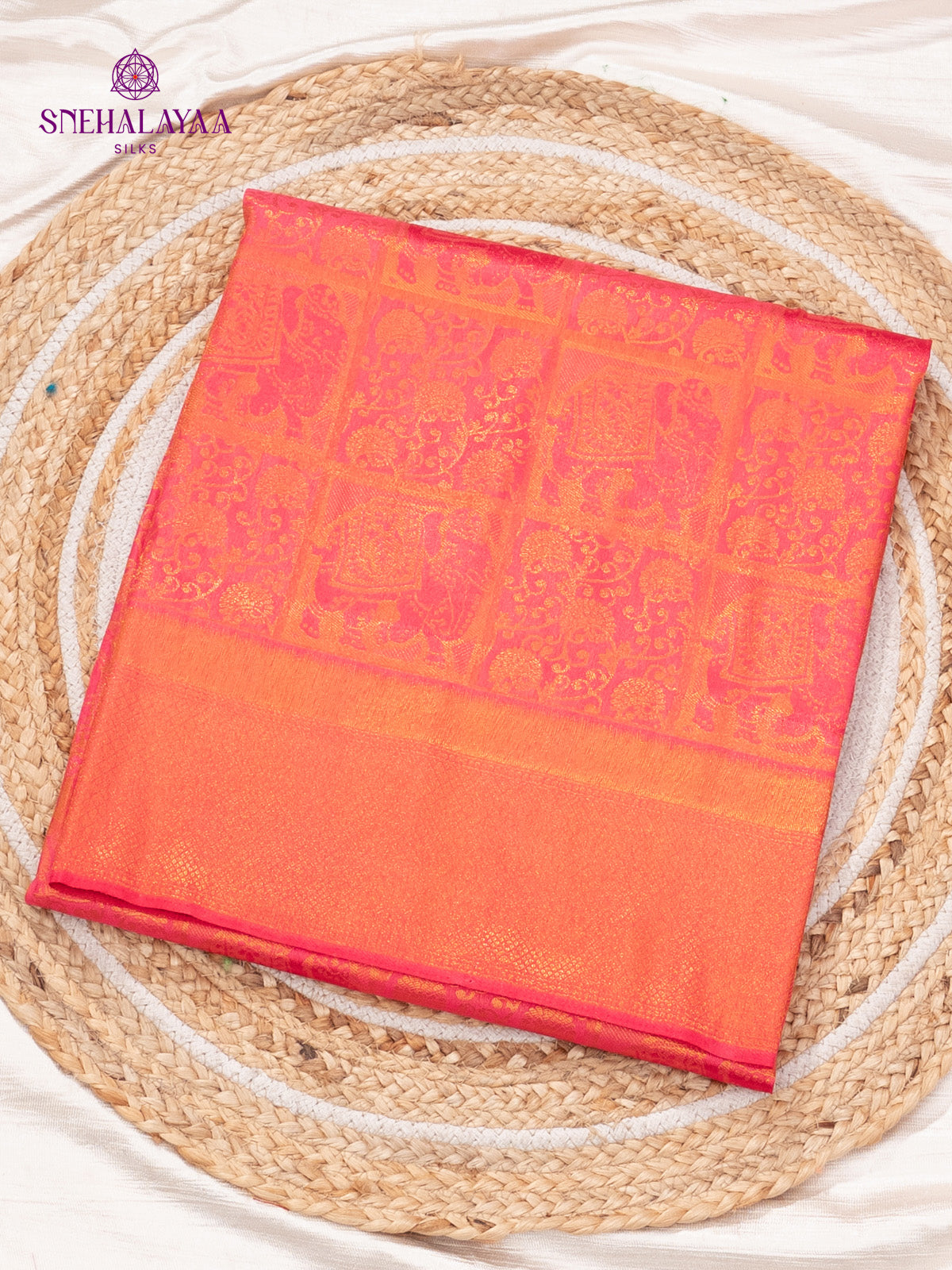 Coral Pink Soft Silk Saree