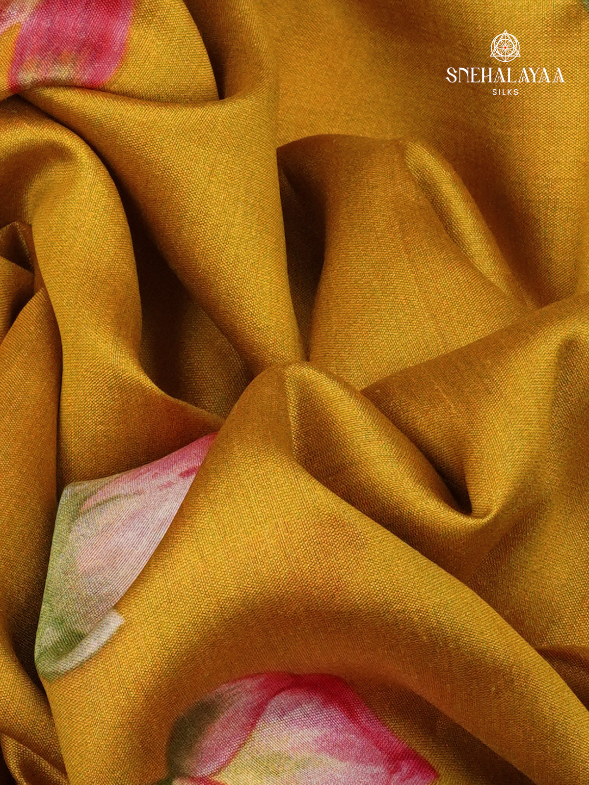 Mustard Yellow Chiniya Silk Saree