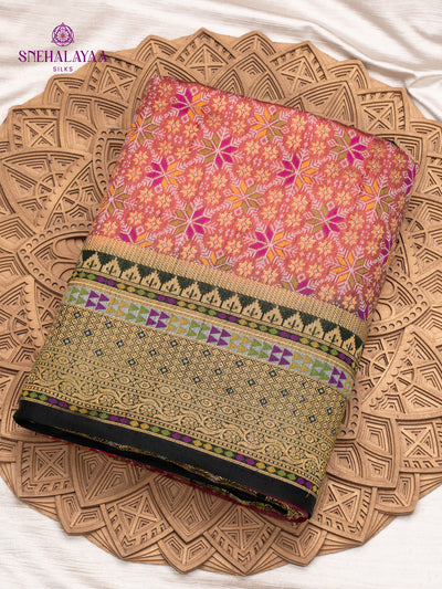 Pink Ikat Silk Saree