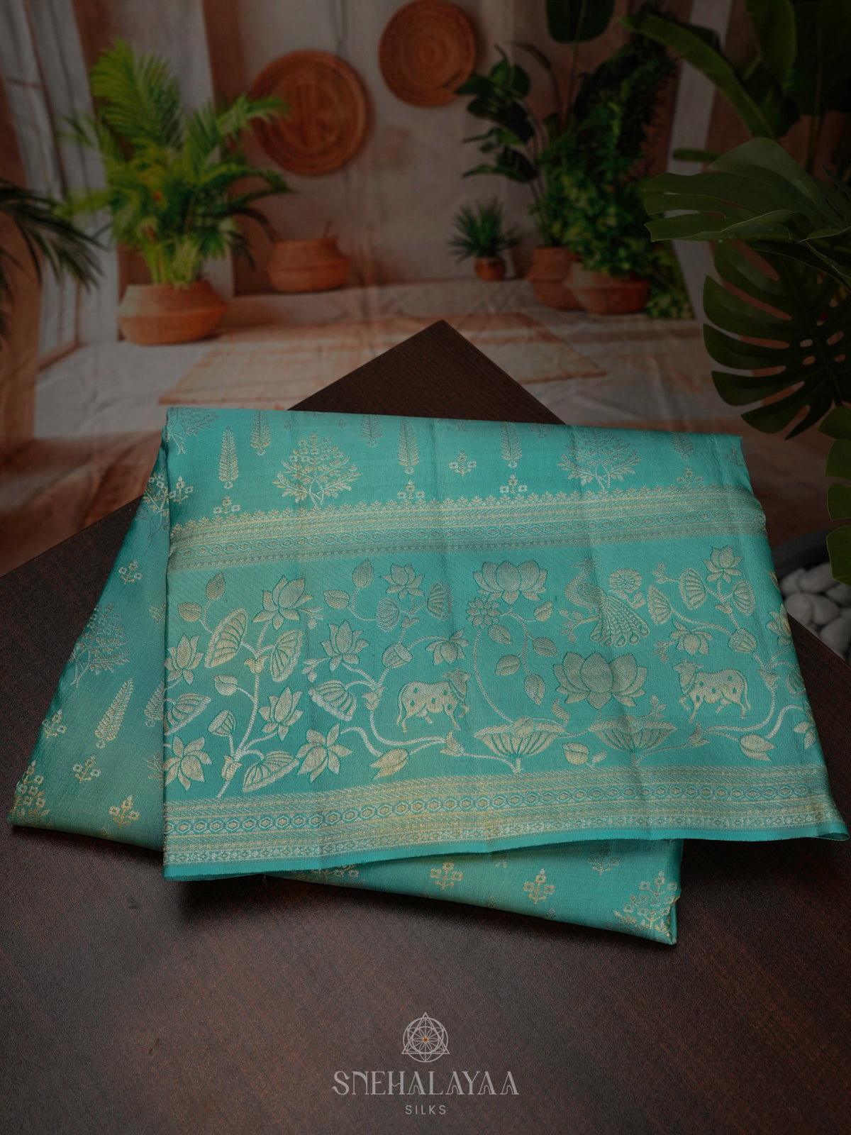 Teal Blue Kanjivaram Silk Saree