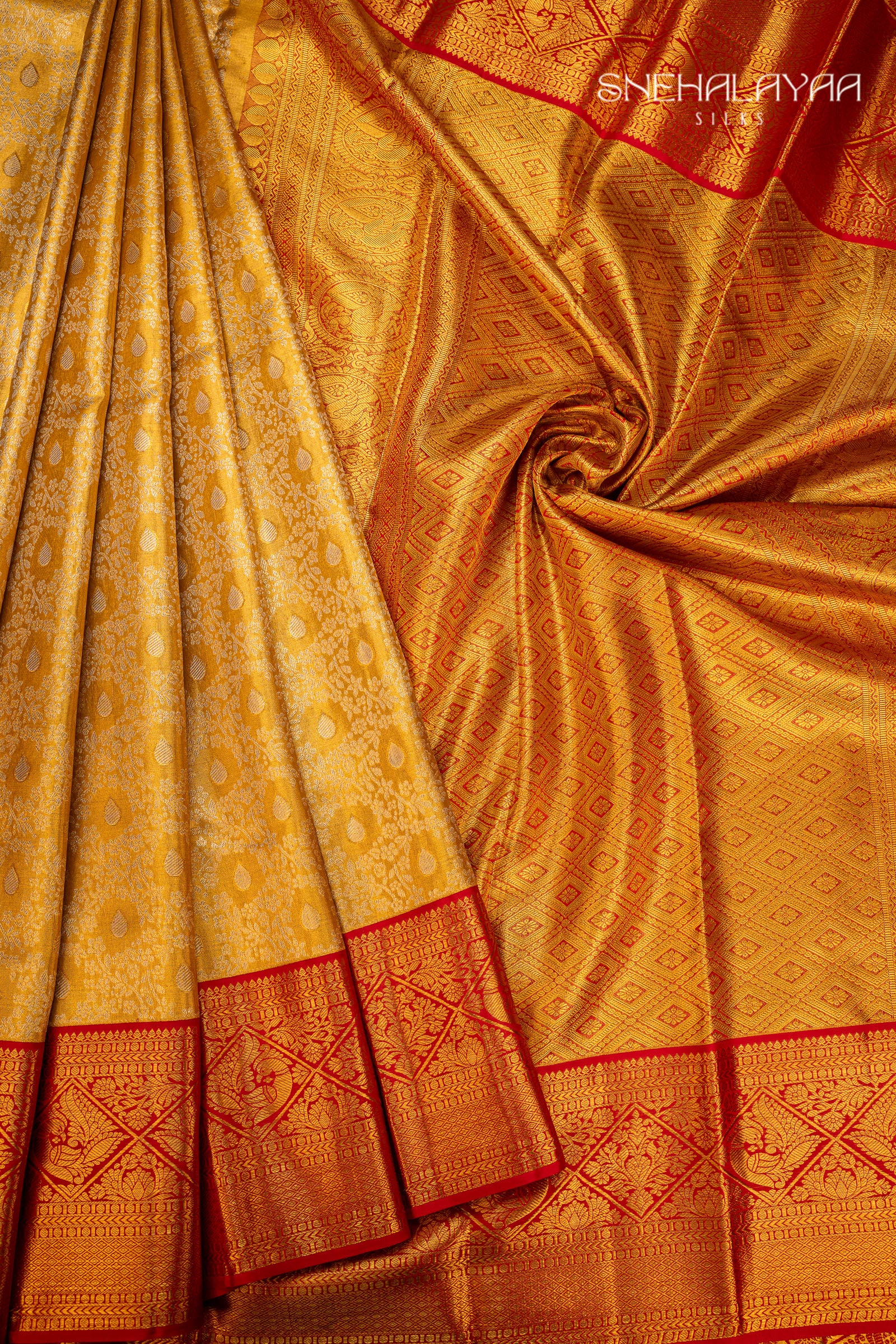 Golden Yellow Tissue Kancheevaram Silk Saree