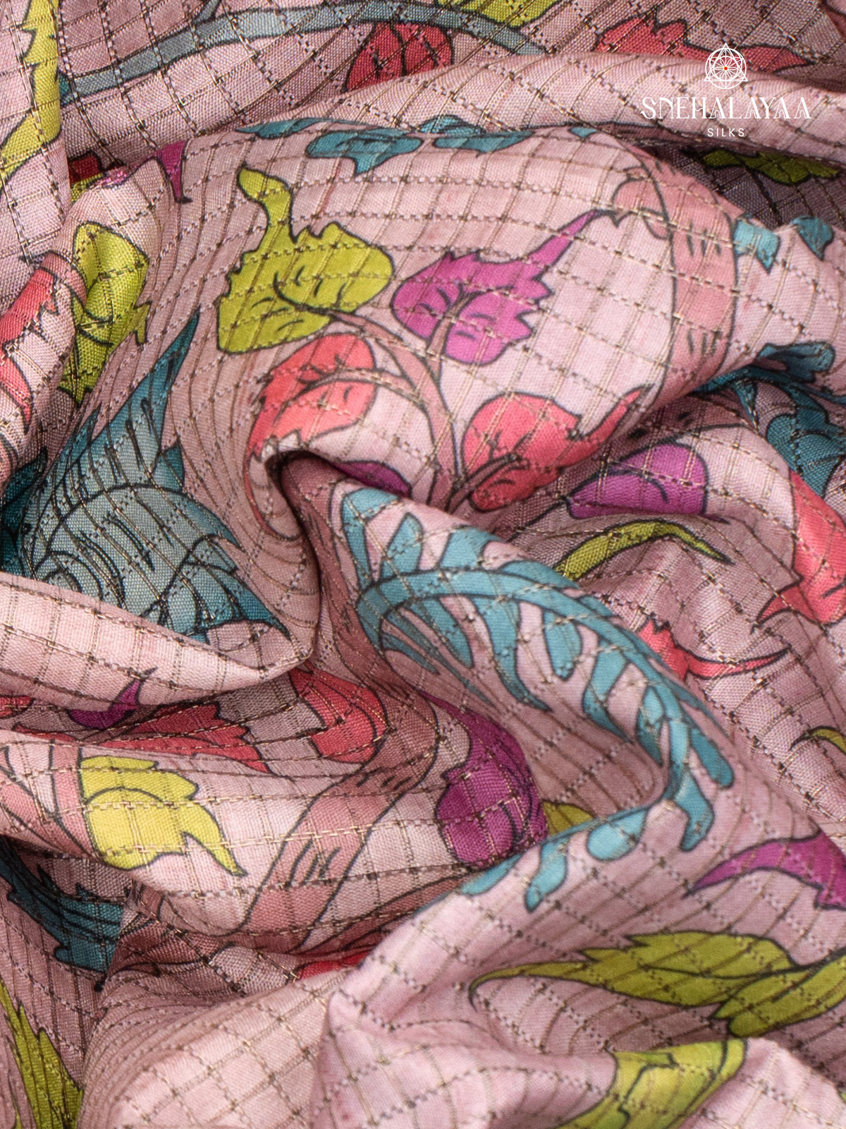 Peach Printed Tussar Saree