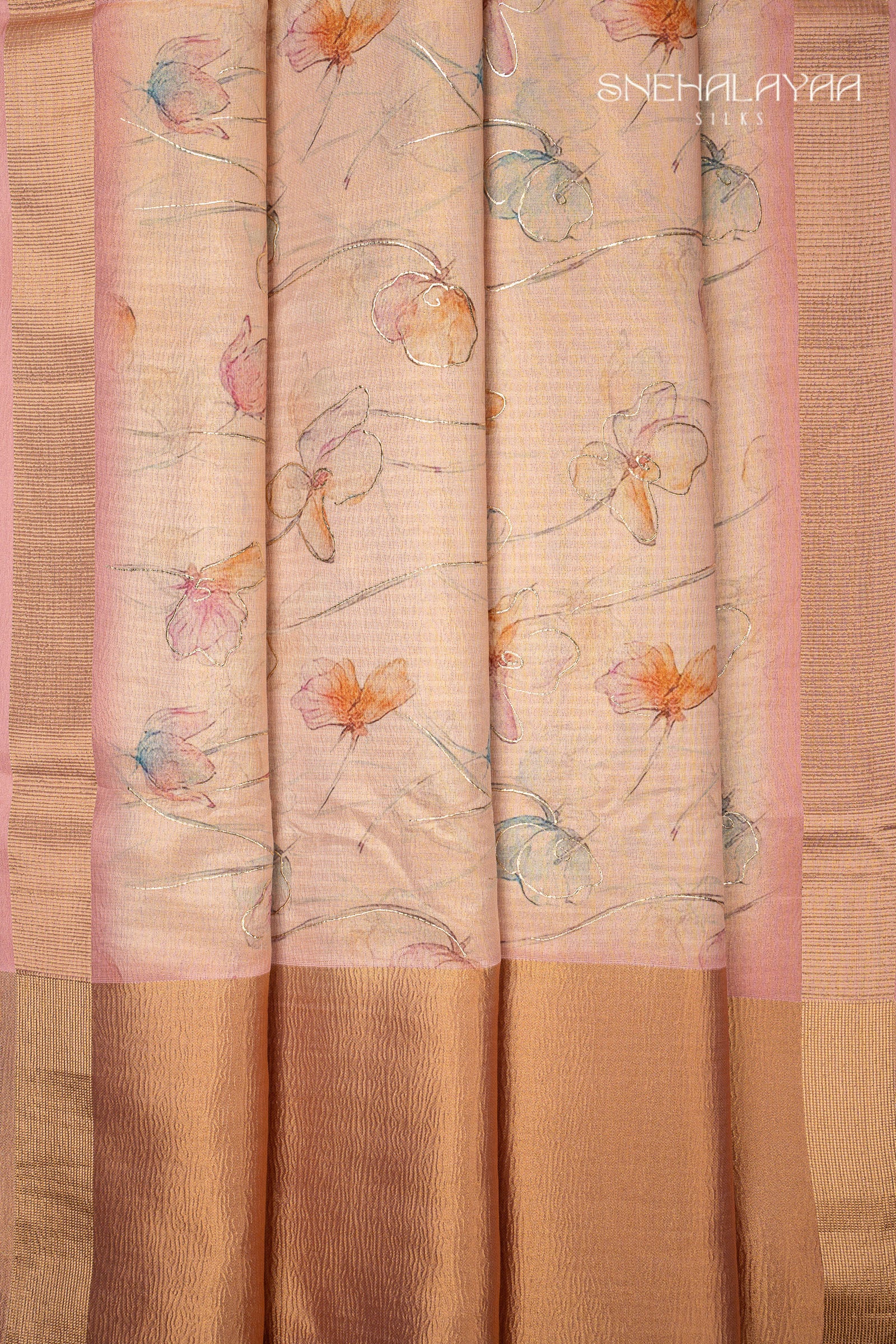 Cream Tissue Crush Saree