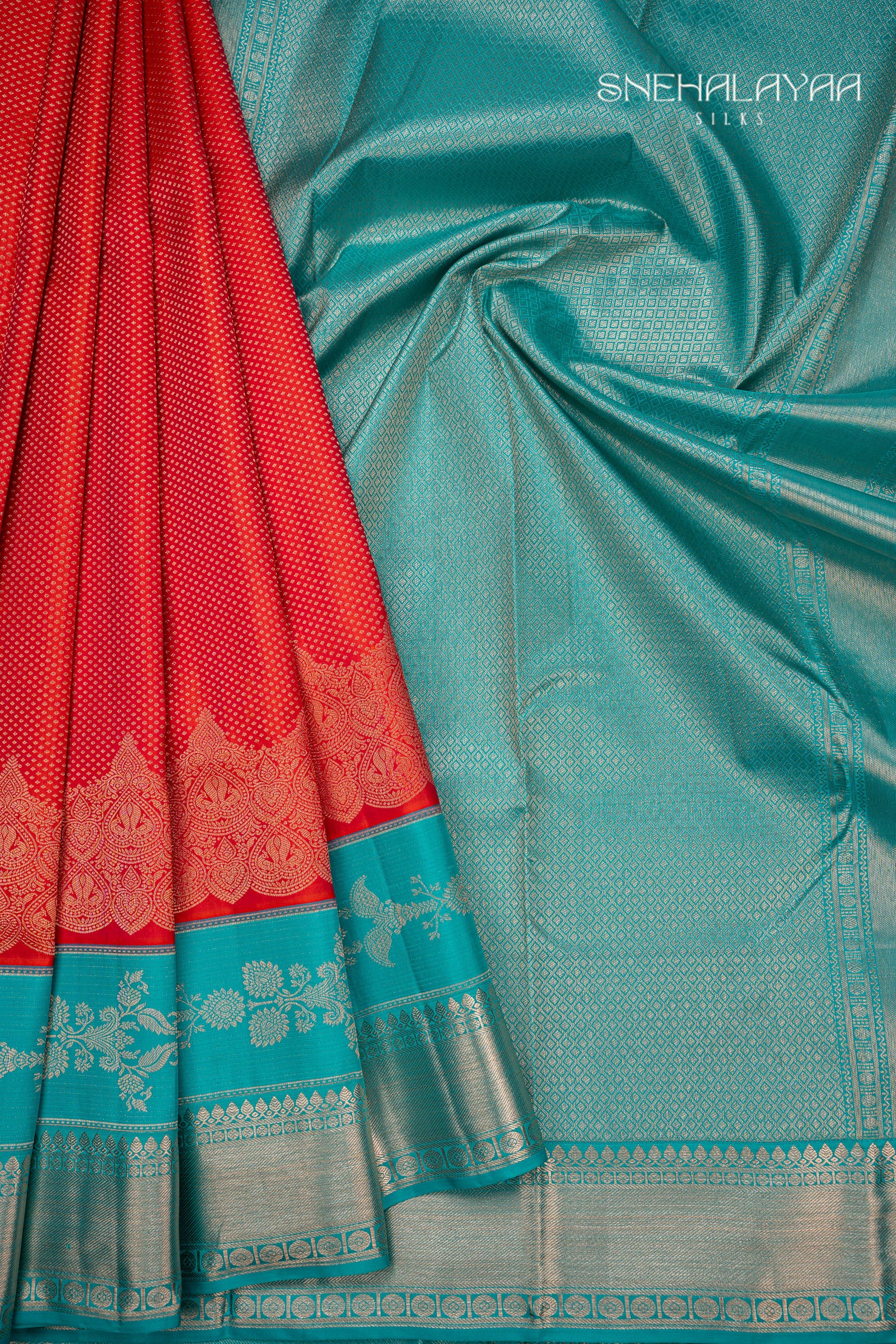 Candy Red Kancheevaram Silk Saree