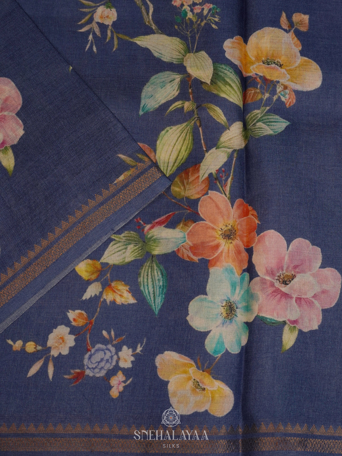 Navy Blue Tussar Saree