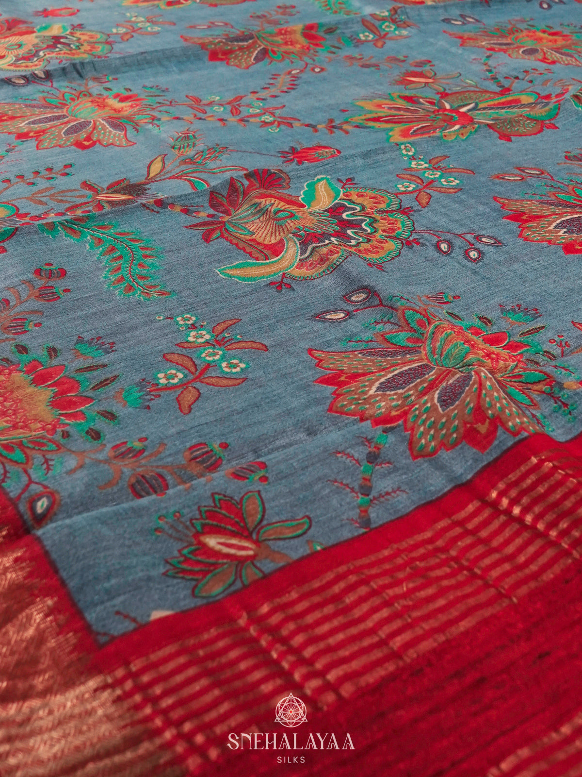 Peacock Blue Munga Tussar Saree