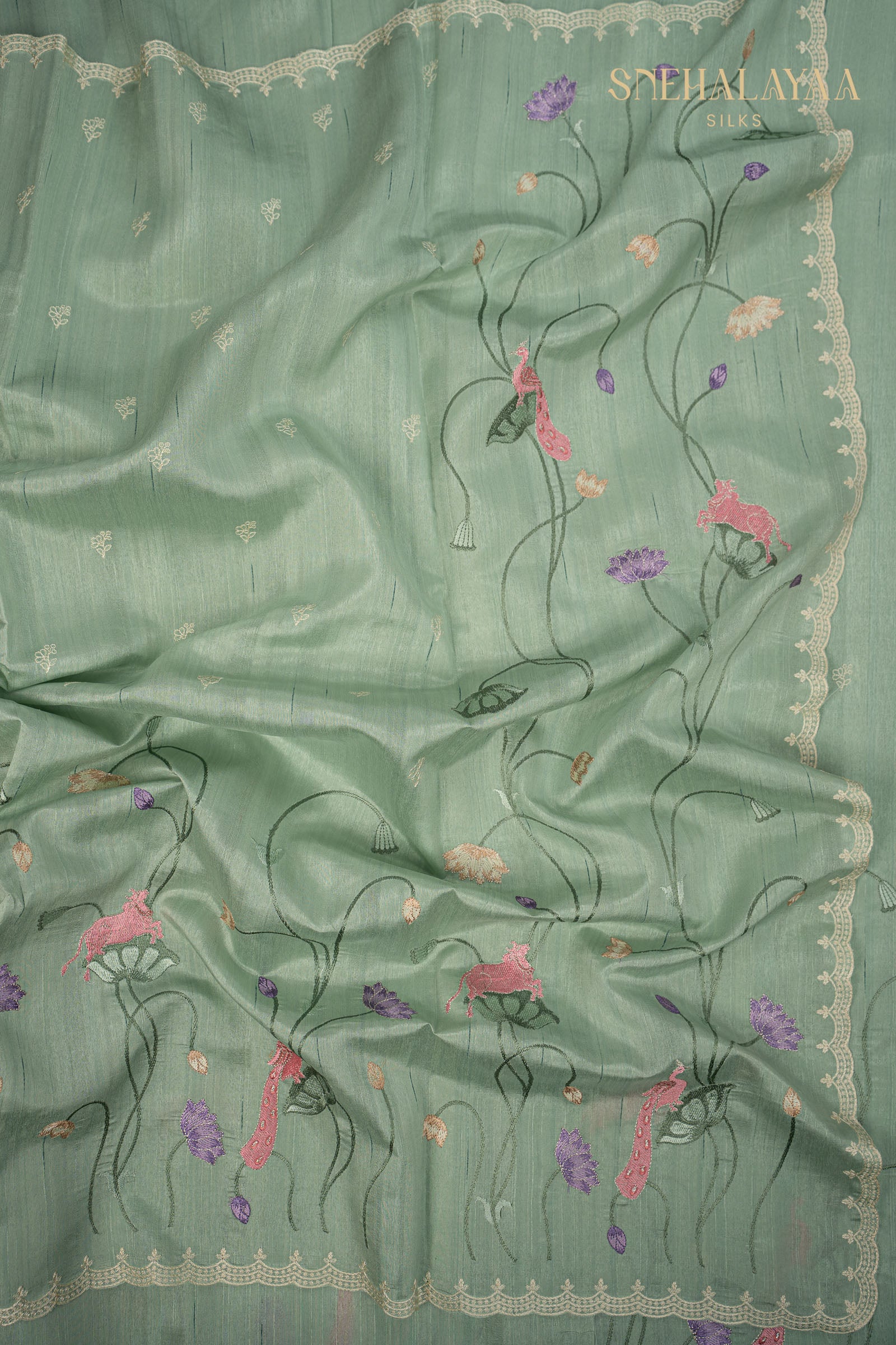 Fern Green Raw Silk Saree