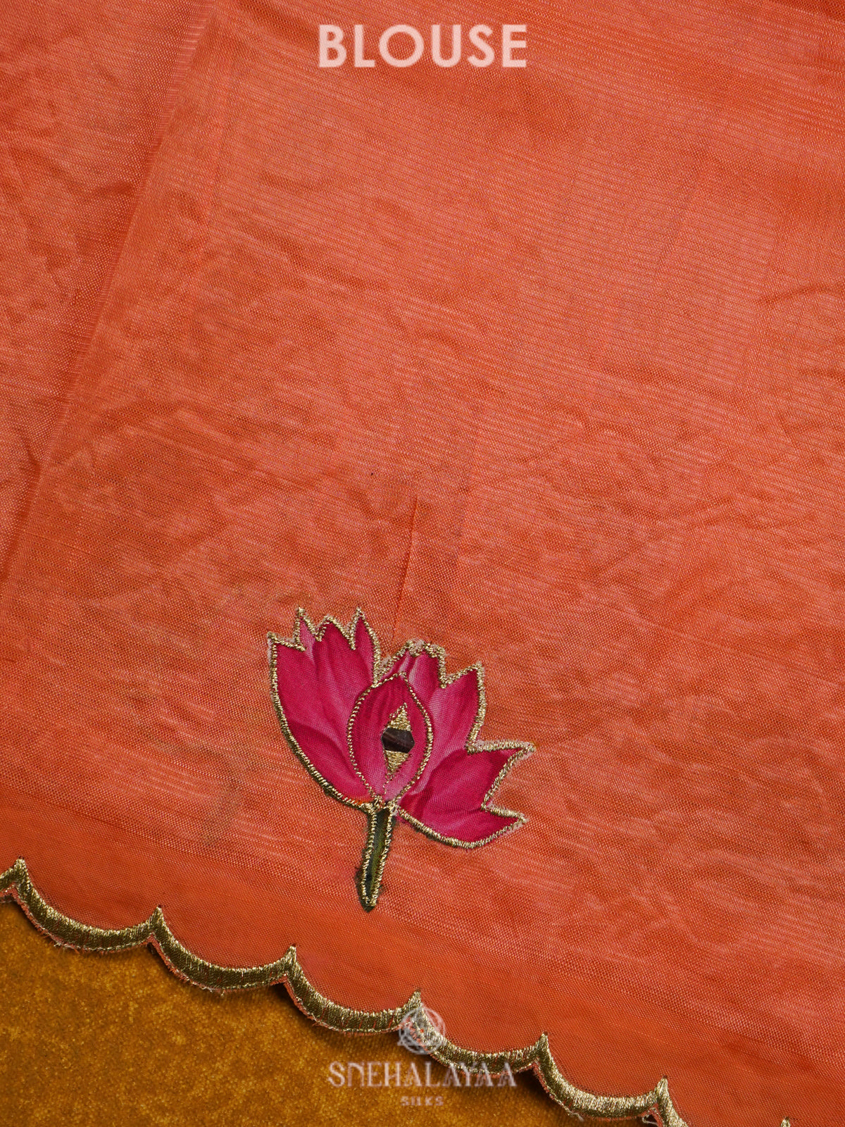 Orange Mangalgiri Silk Embroidery Saree