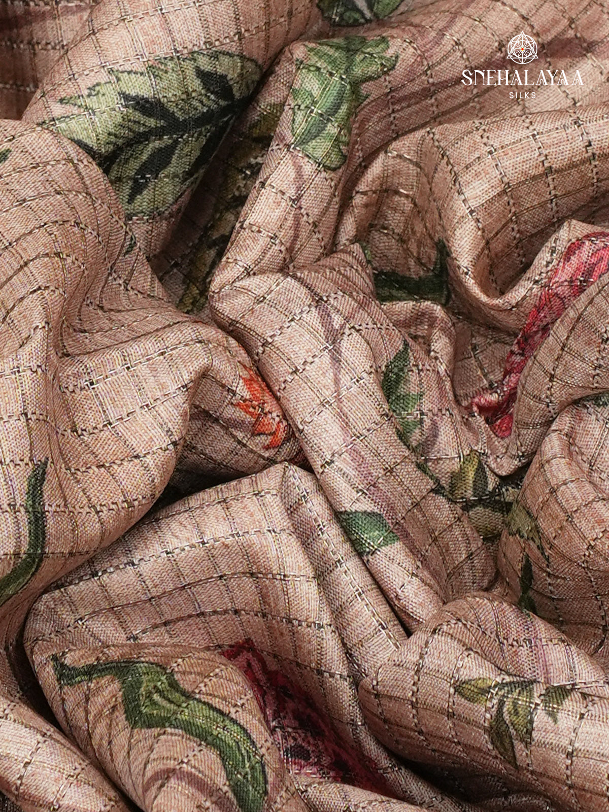 Beige Floral Printed Tussar Saree