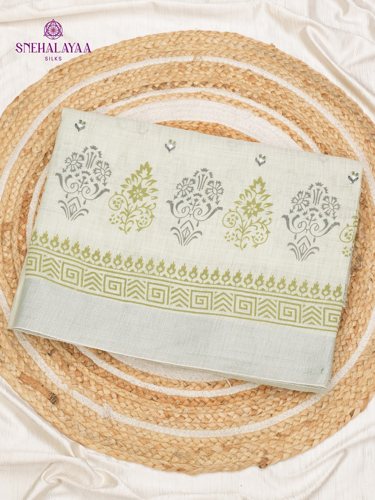 Grey Linen Tissue Embroidery Saree