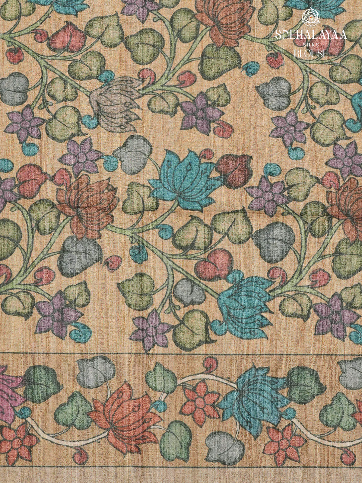 Charcoal Black Floral Printed Tussar Saree