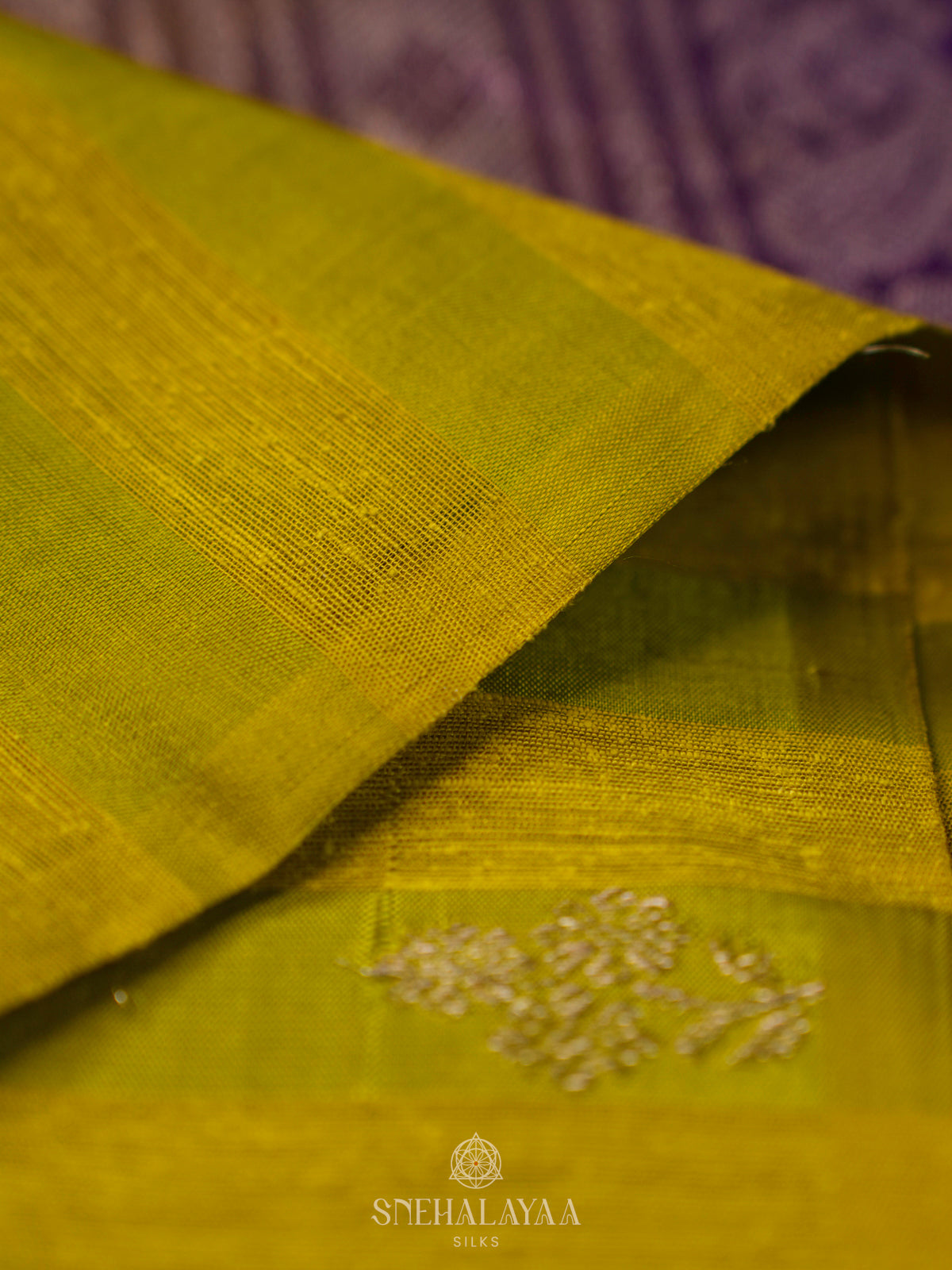 Lime Green Kanchi Linen Silk Saree