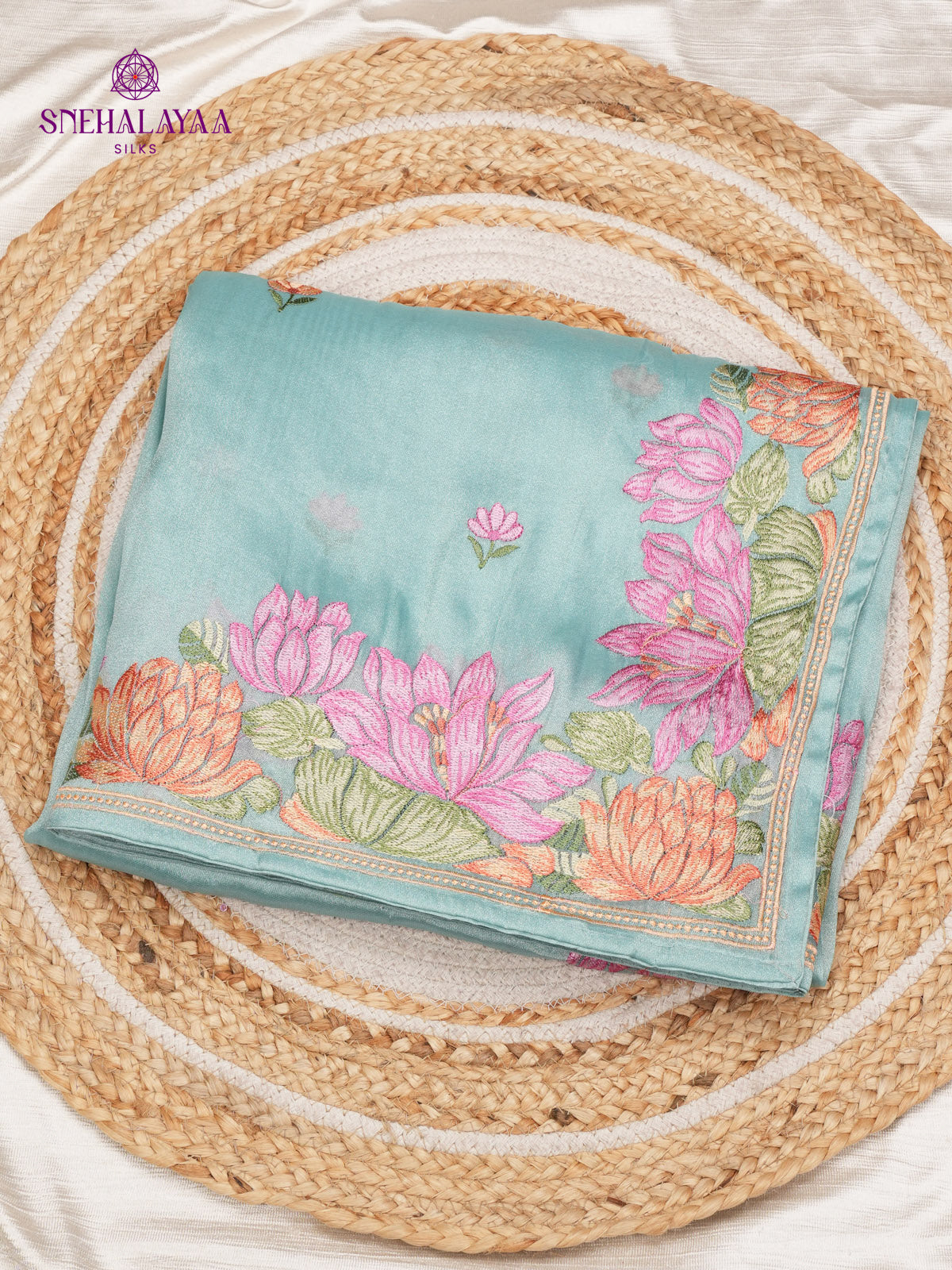 Pastel Blue Embroidery Designer Saree