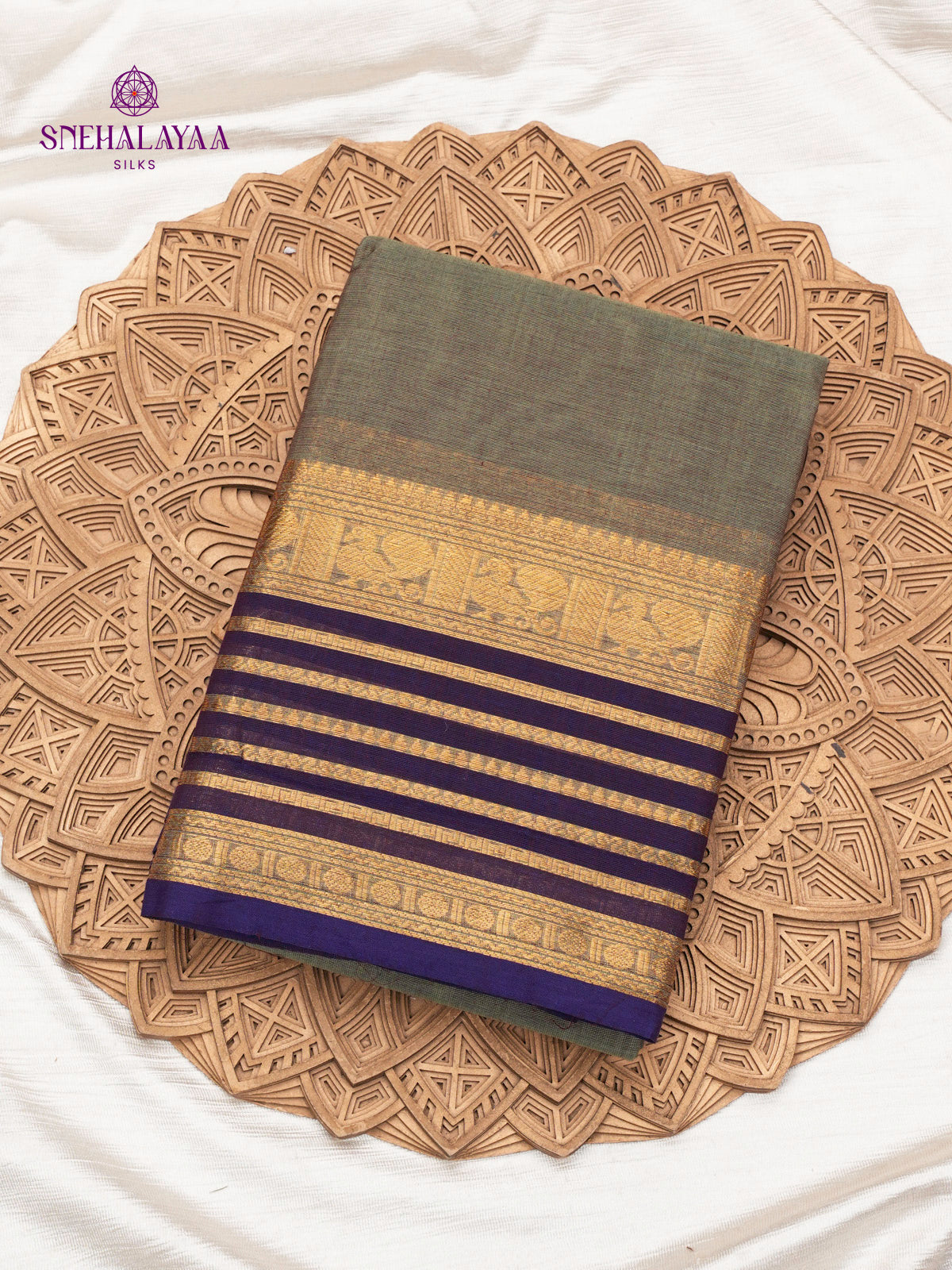 Ash Grey Chettinad Cotton Saree