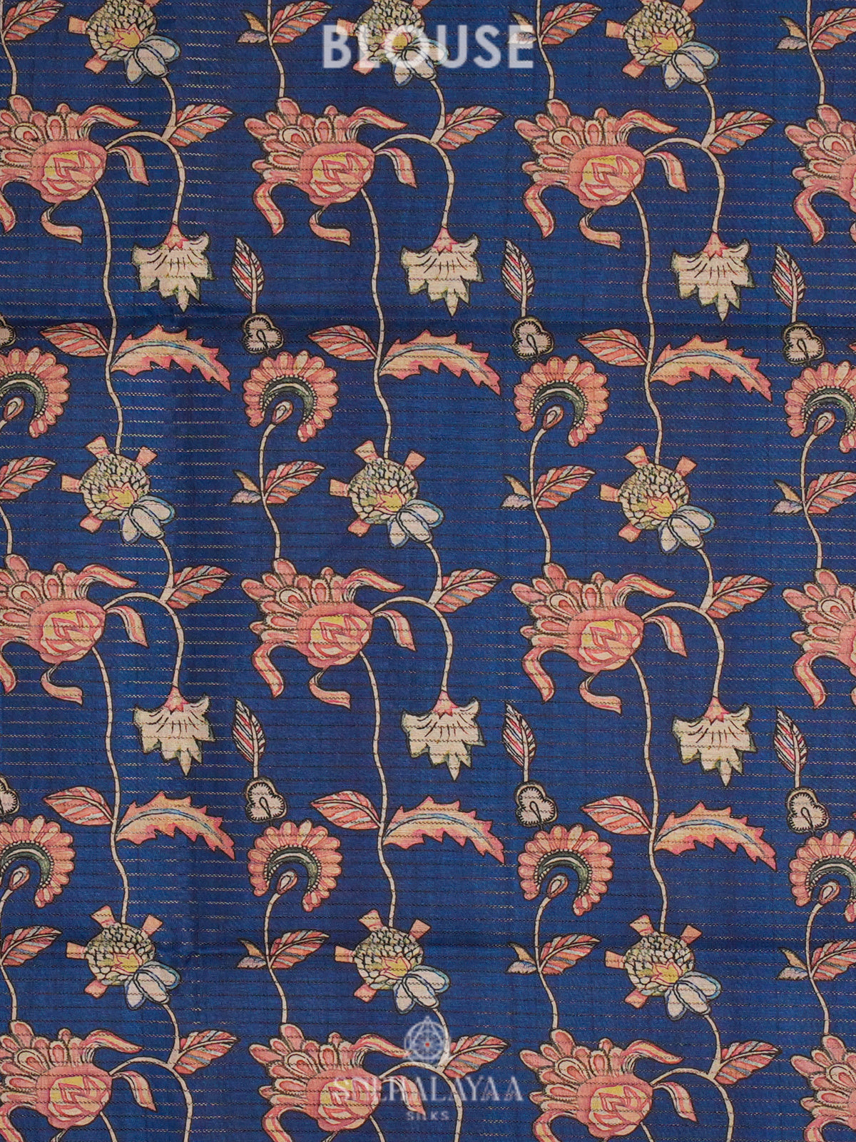 Navy BlueTussar Saree with Floral Prints
