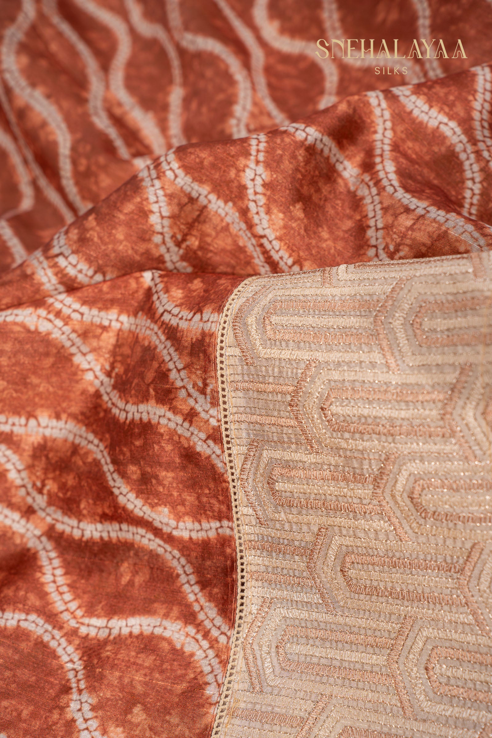 Rust Orange Raw Silk Saree