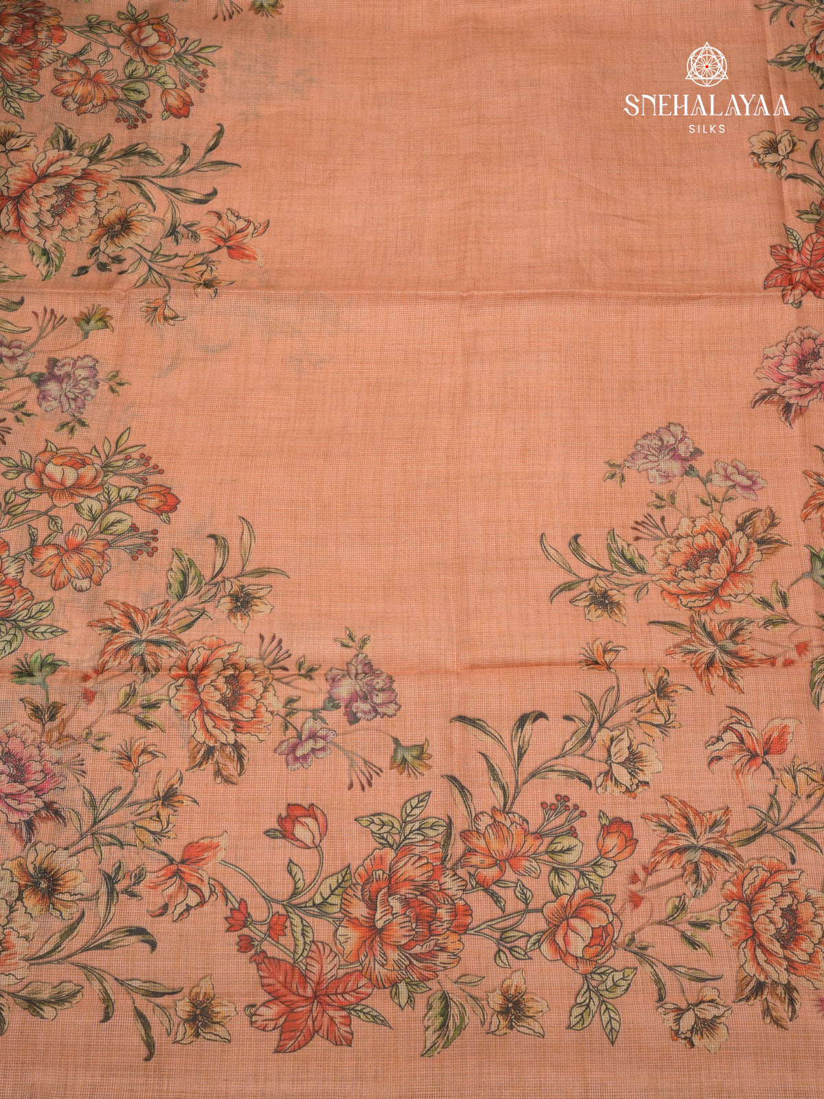 Peach Printed Kota Saree
