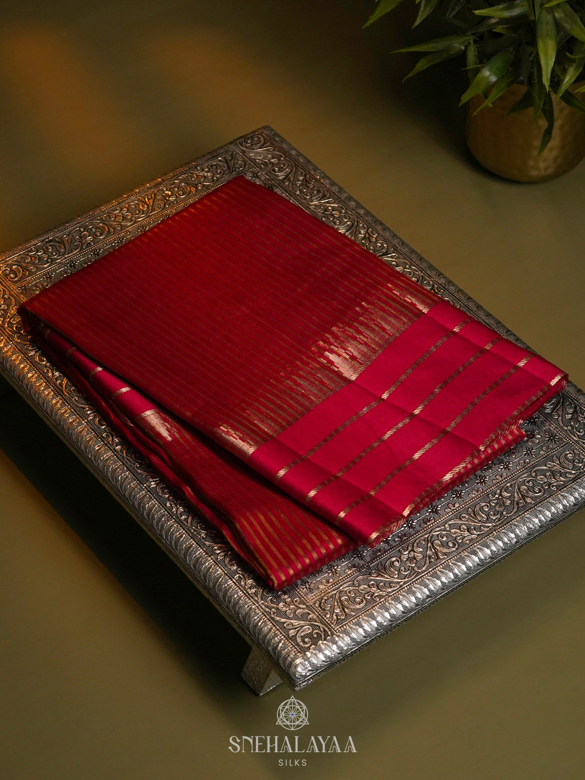 Red Banaras Kora Silk Saree
