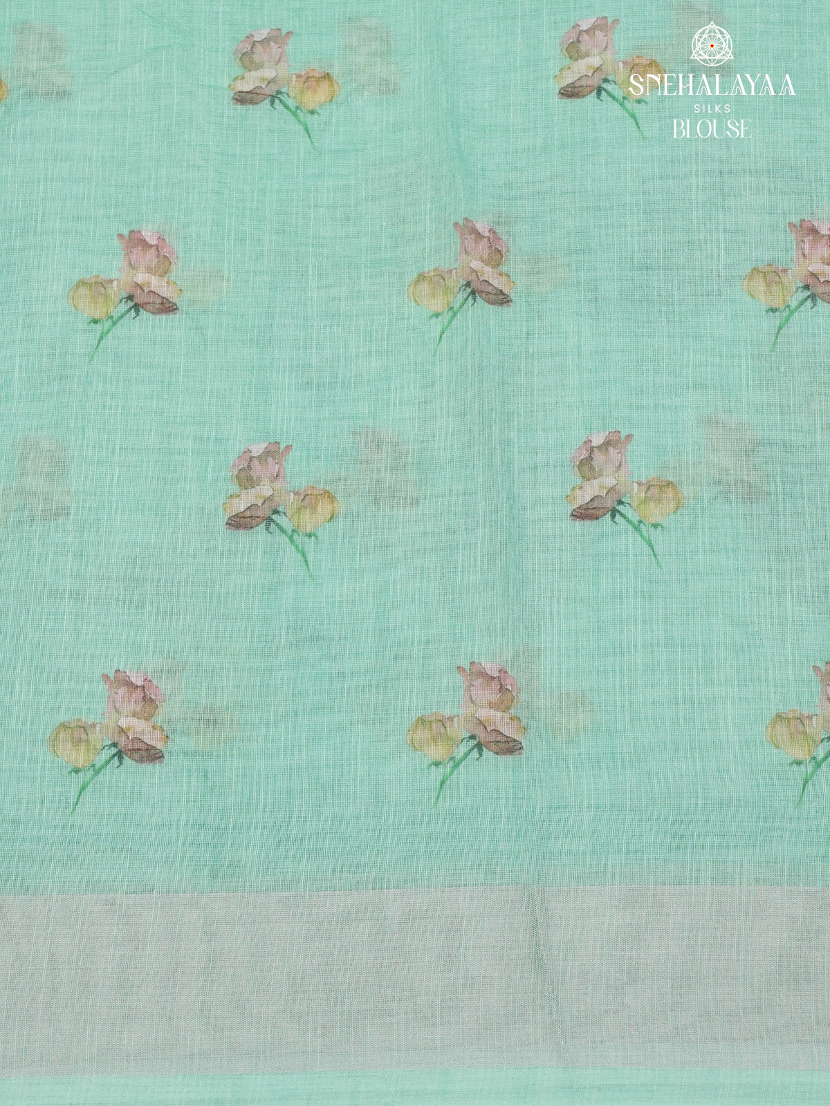 Pastel Green Printed Linen Saree