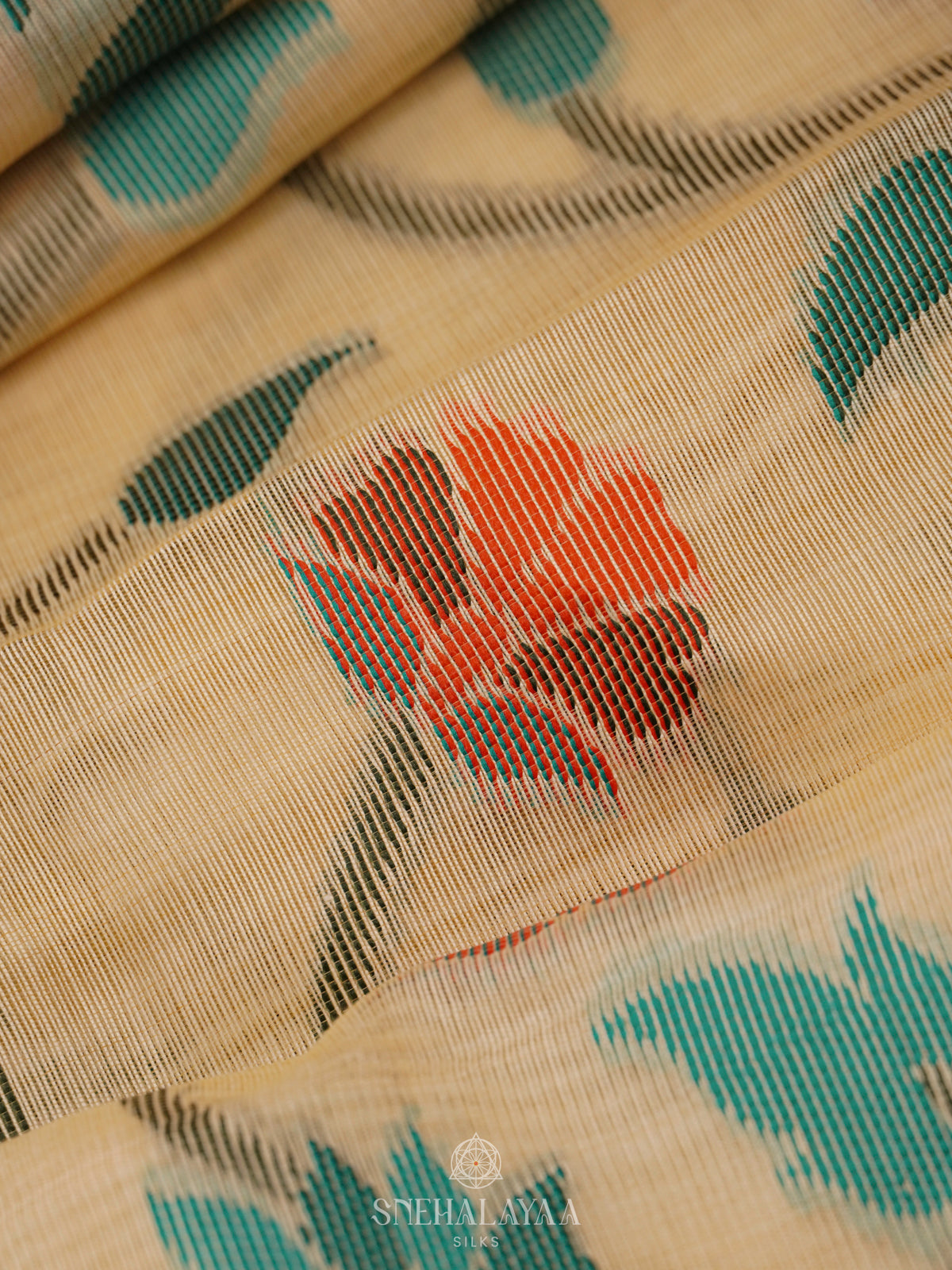 Cream Floral Munga Cotton Saree