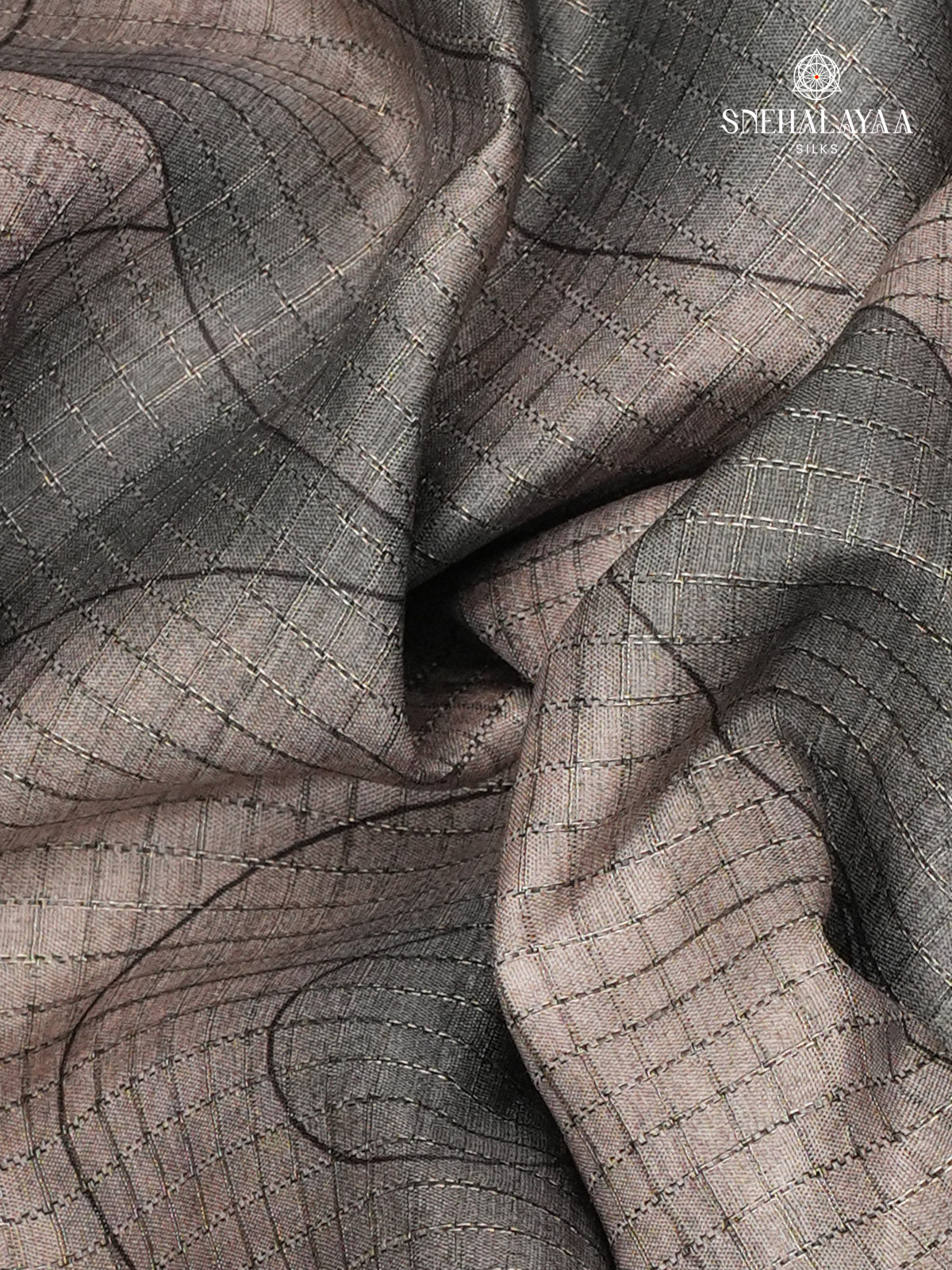 Grey Floral Printed Tussar Saree