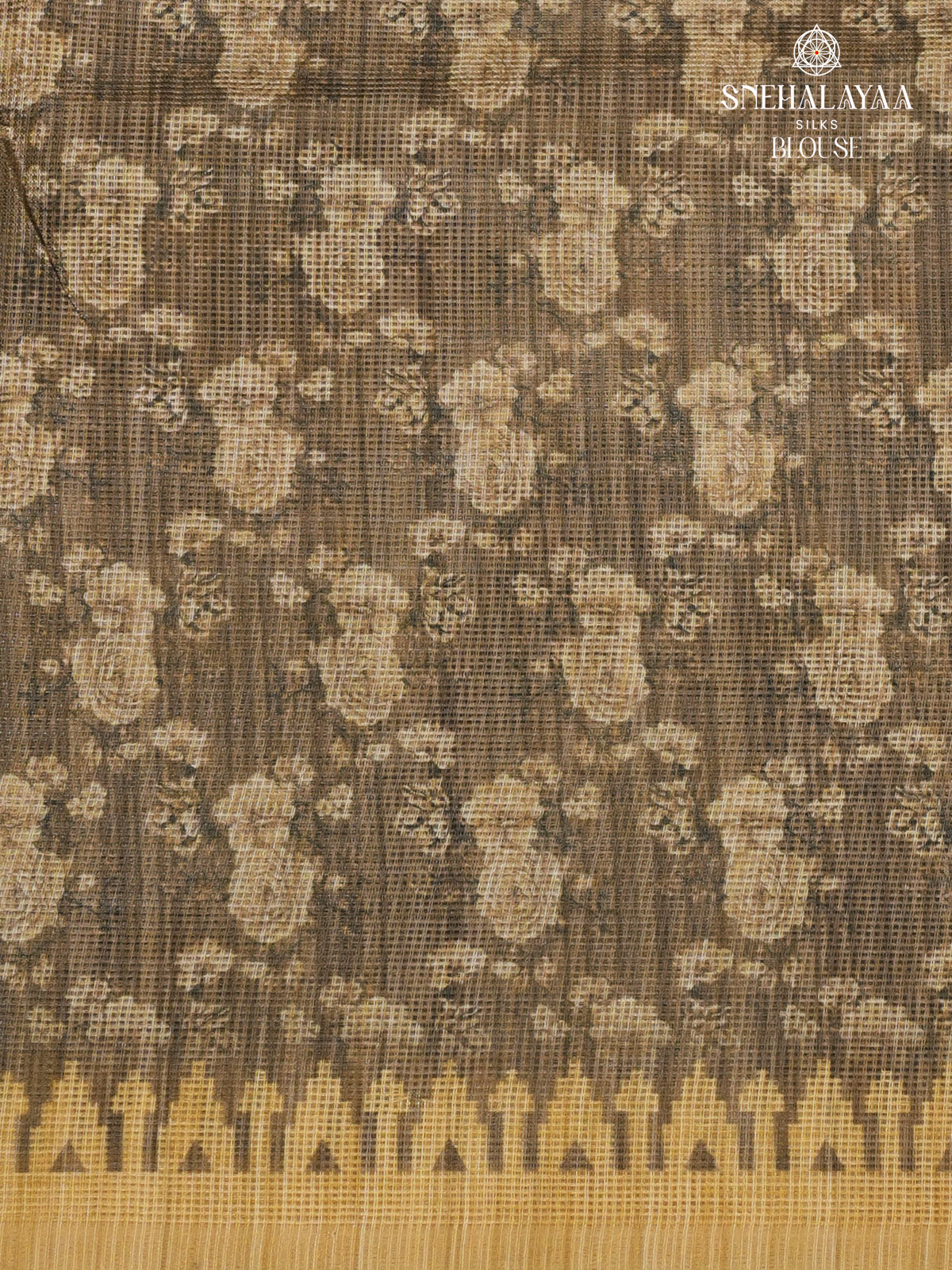 Mustard Yellow With Brown Border Printed Kota Saree