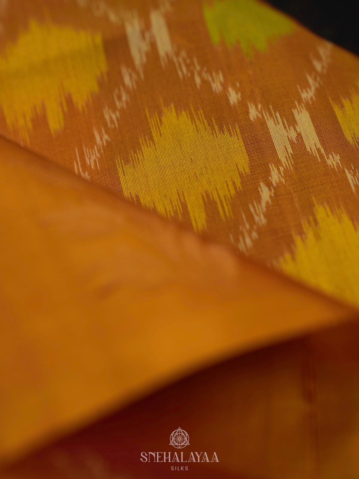 Mustard Ikat Soft Silk Saree