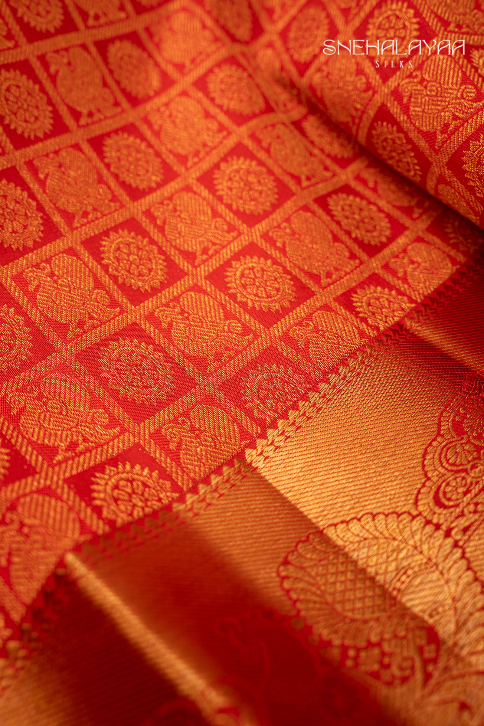 Vermilion Red Kancheevaram Silk Saree