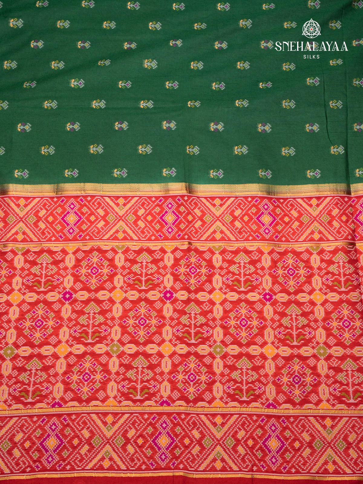 Bottle Green Ikat Silk Saree