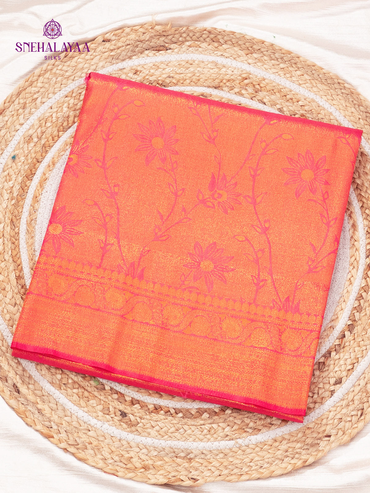 Coral Pink Soft Silk Saree