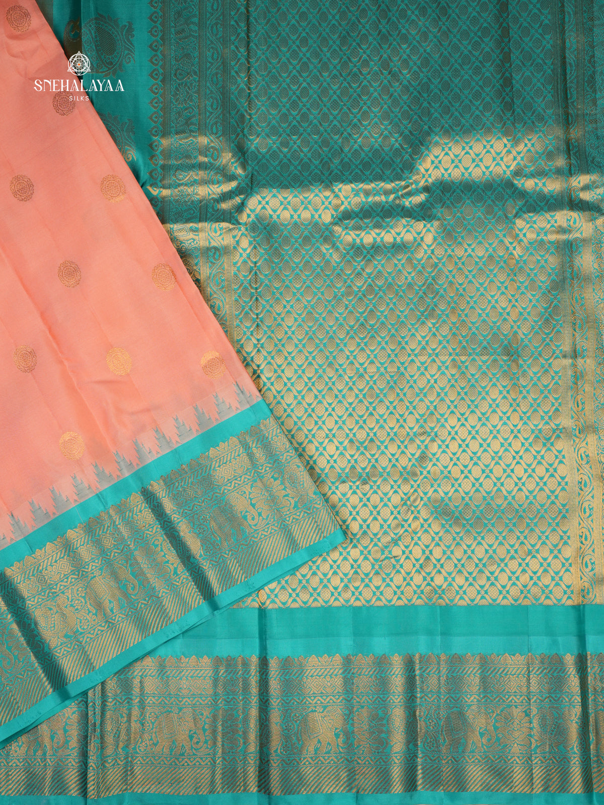 Peach Gadwal Silk Saree