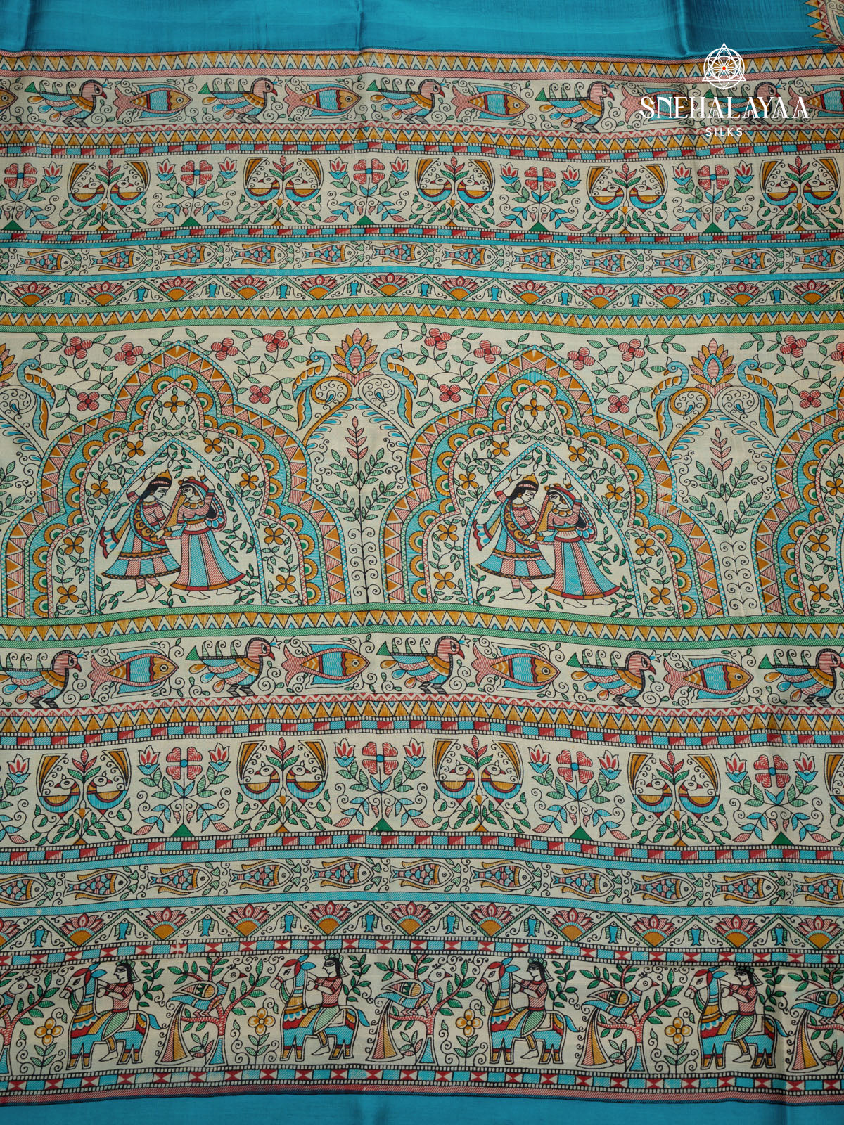 Blue Printed Tussar Saree