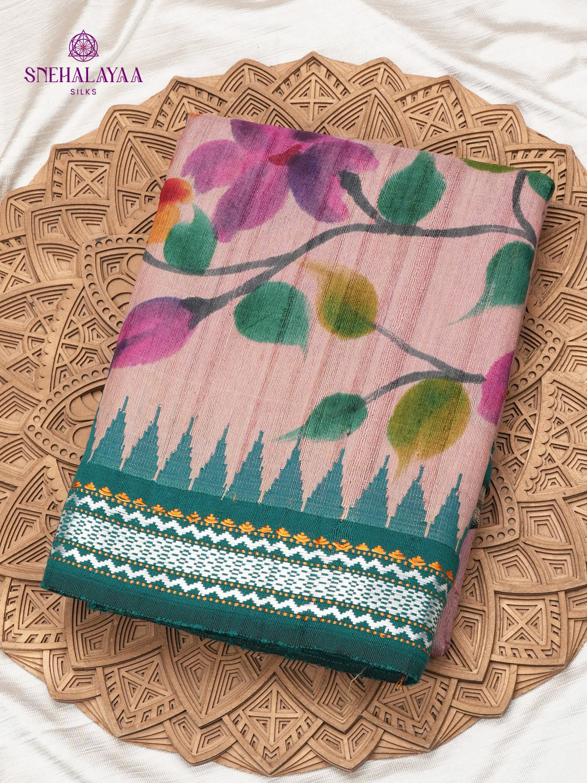 Pink Tussar Silk Saree