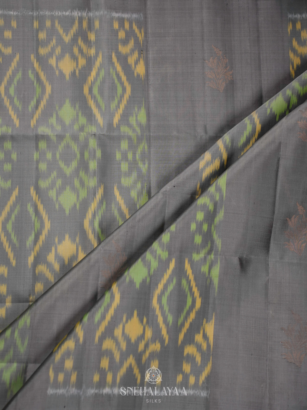 Grey Ikat Soft Silk Saree