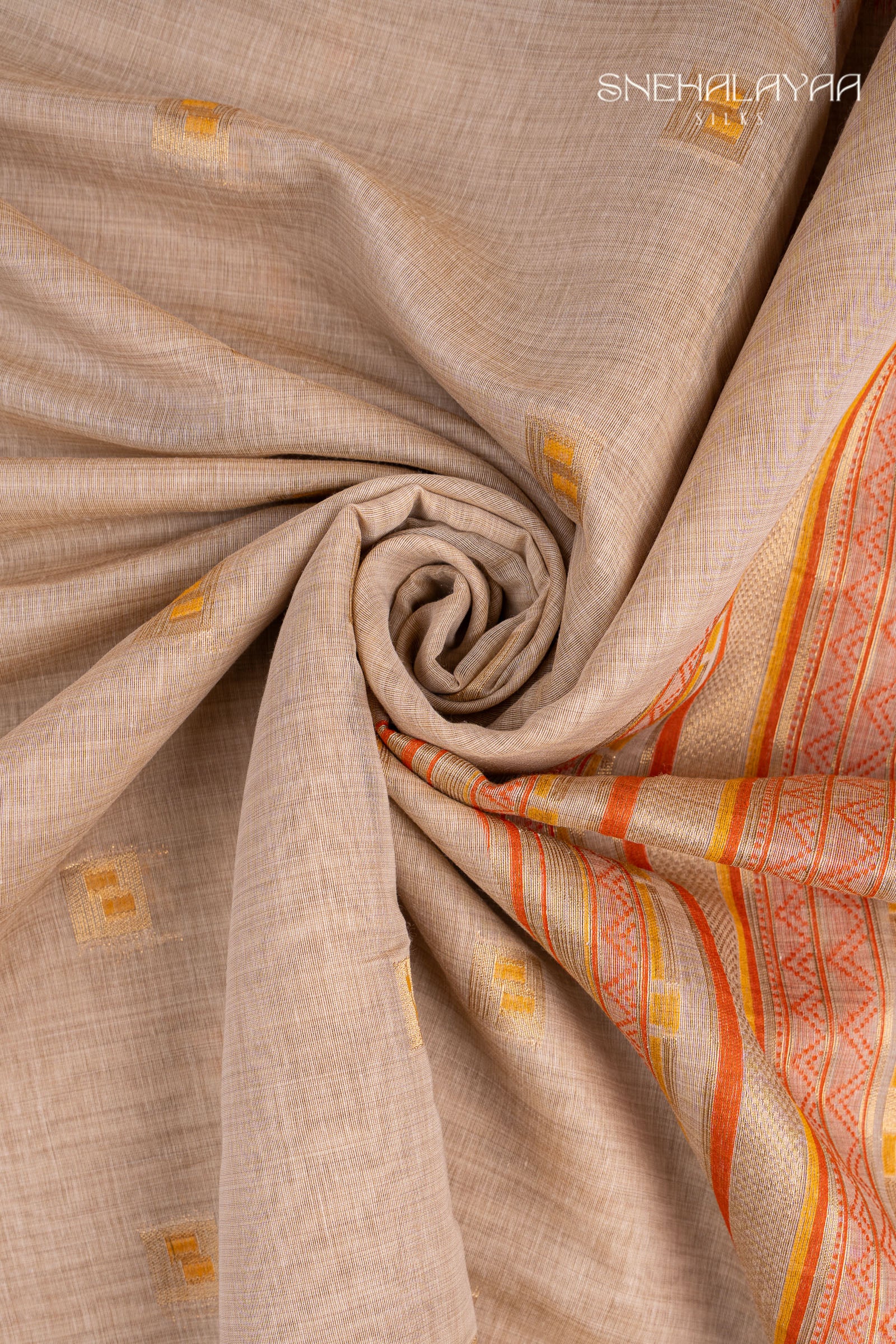 Beige Munga Cotton Saree