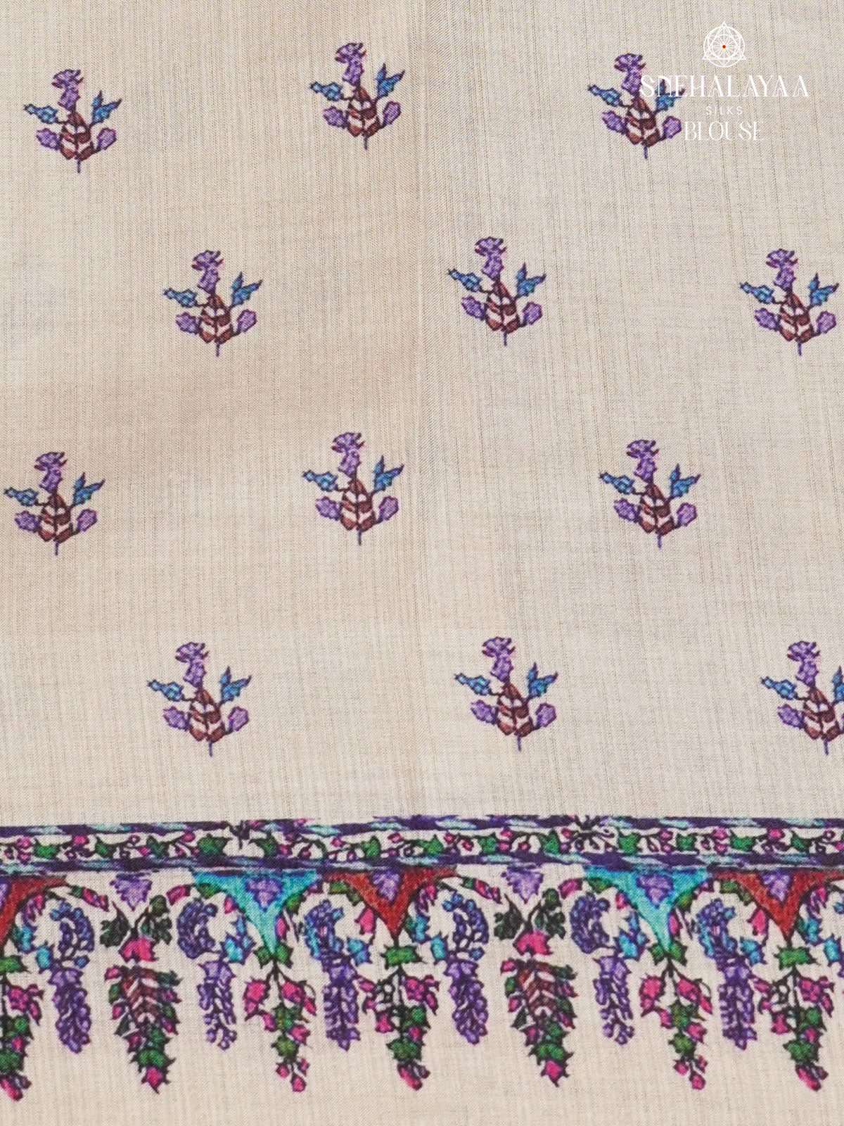 Biege With Purple Border Tussar Saree