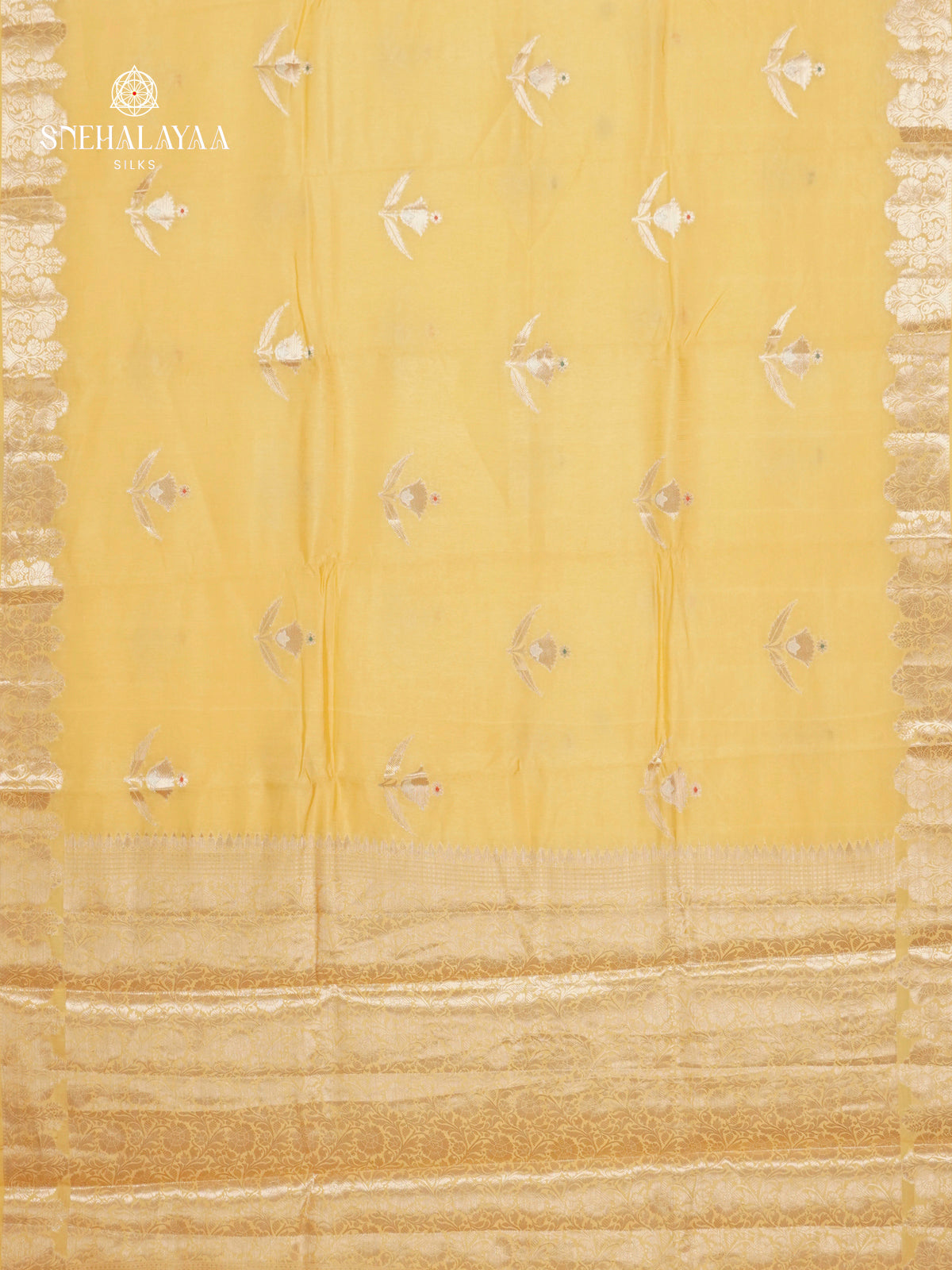 Pale Yellow Banaras Dupion Silk Saree