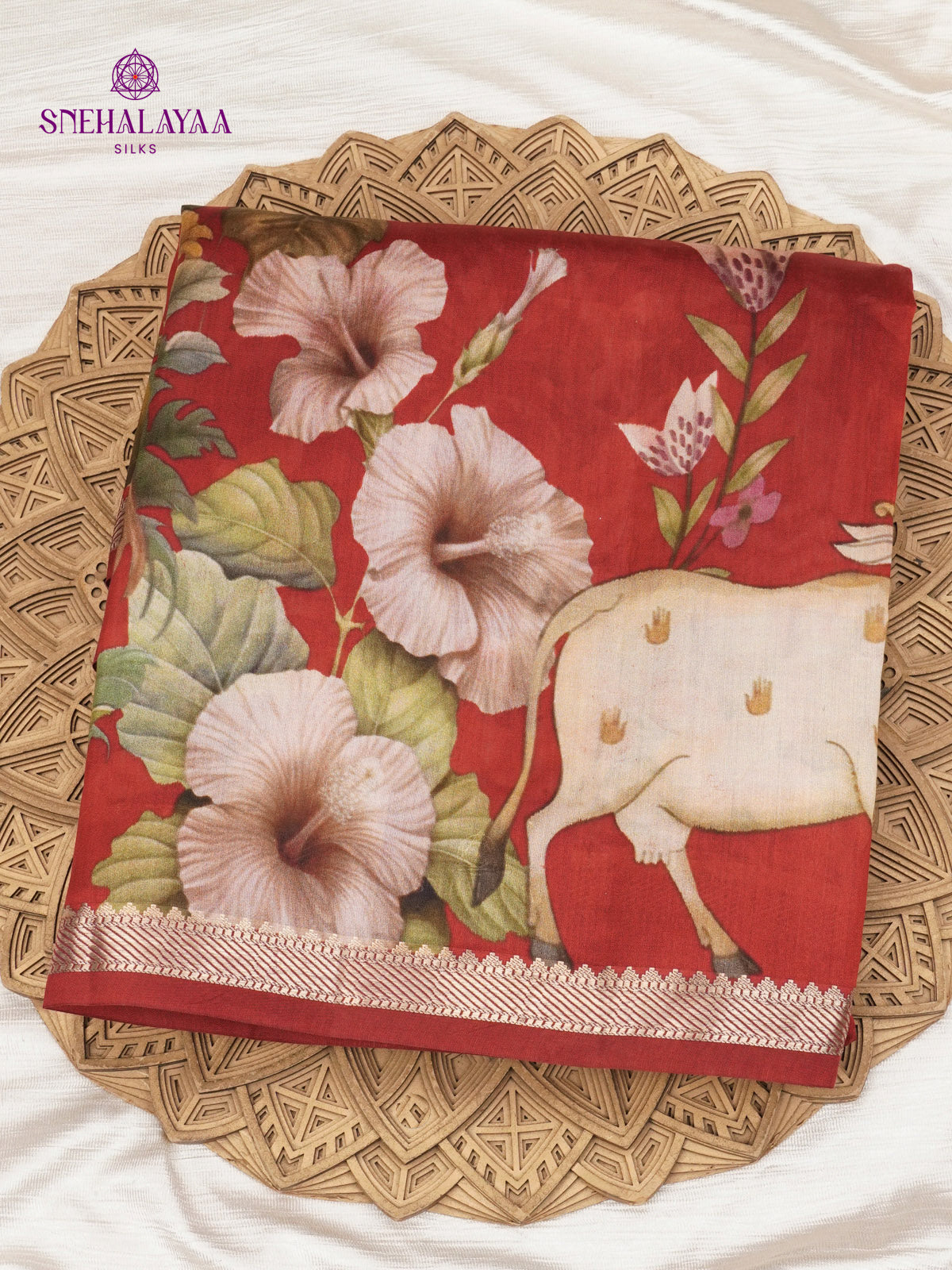 Red Chiniya Silk Saree