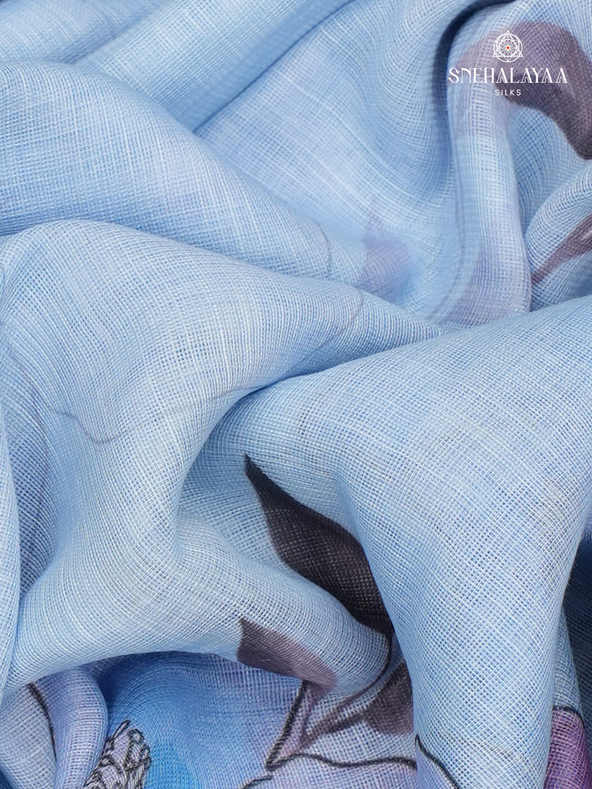 Pastel Blue Printed Linen Saree