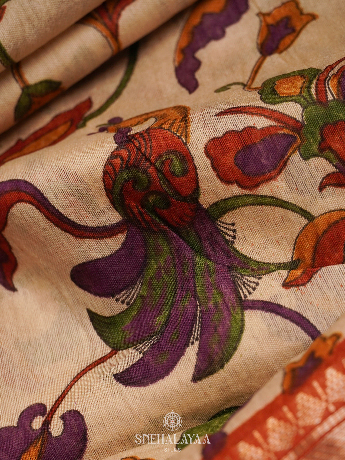 Beige Bamboo Silk Saree