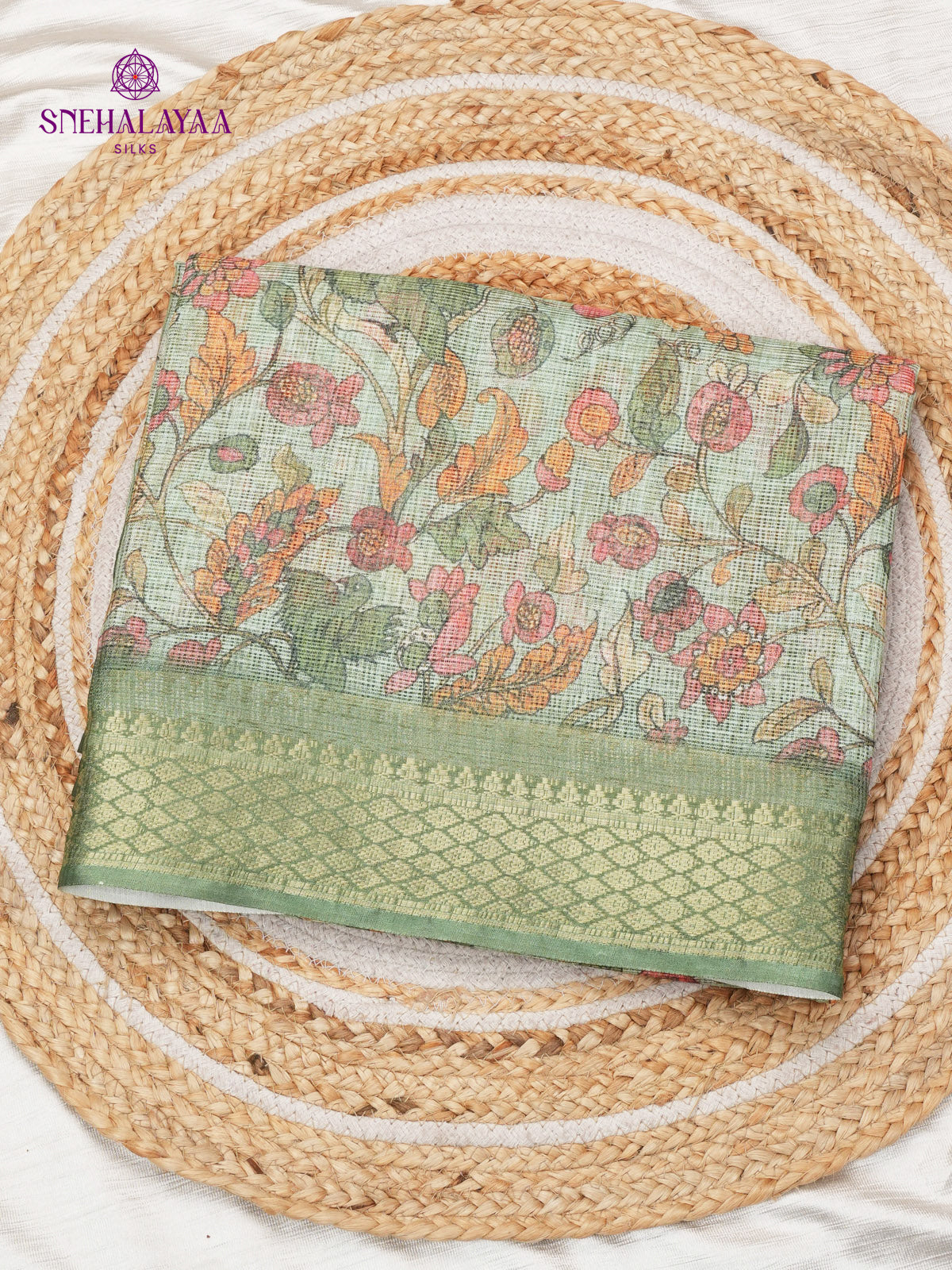 Teal Green Printed Kota Saree