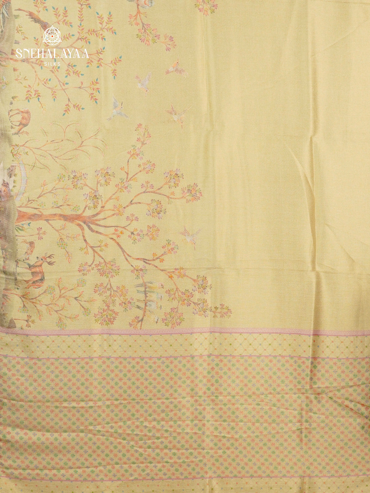 Lime Gold Tissue Tussar Saree